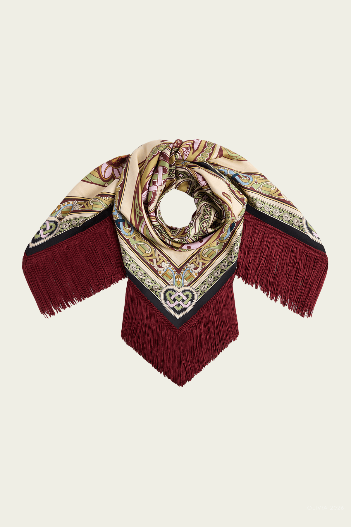 Reversible Fringe Foulard 90 in Kells Placee Light Green - shop-olivia.com