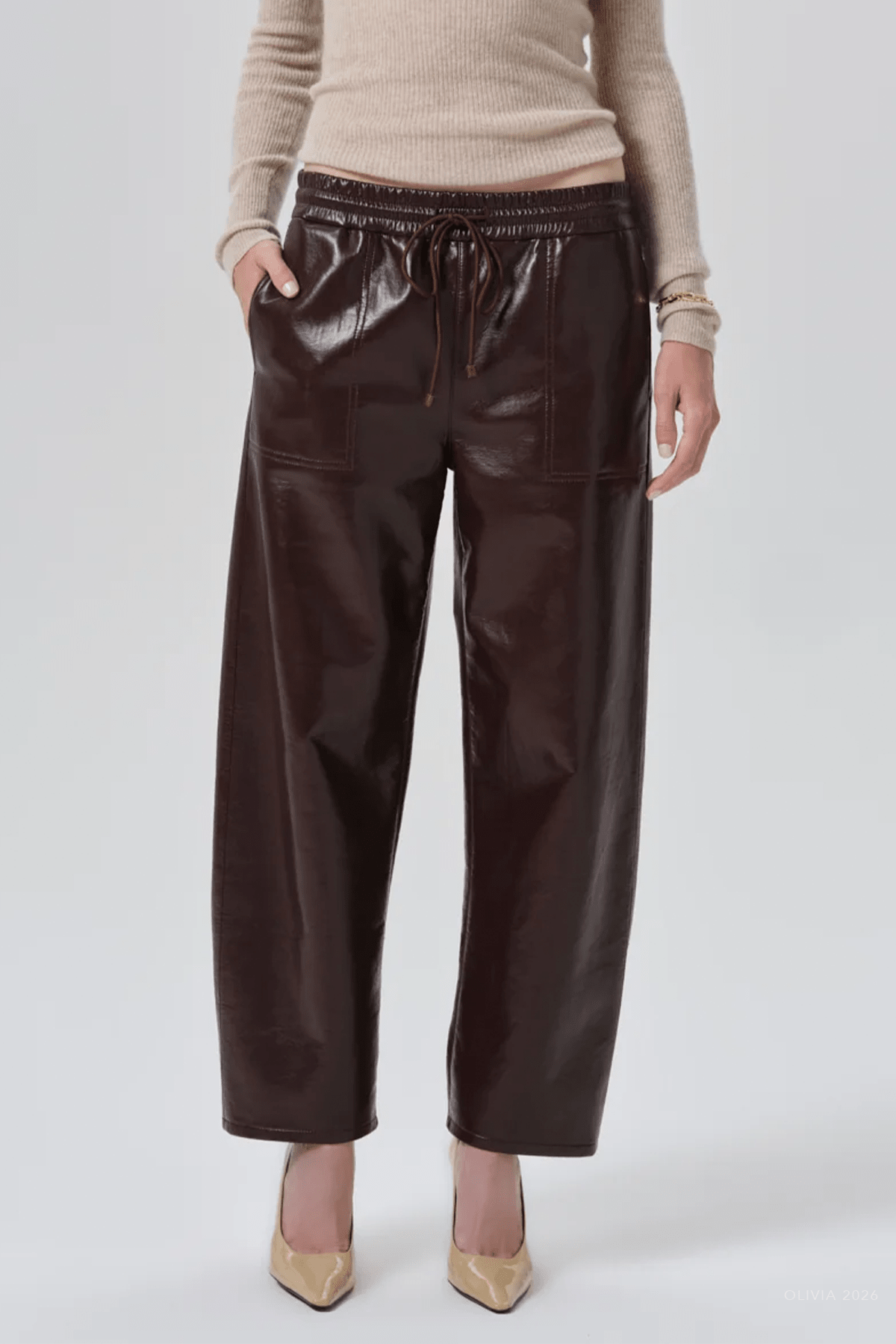 Rework Recycled Leather Pull-On Pant in Burgundy - shop-olivia.com