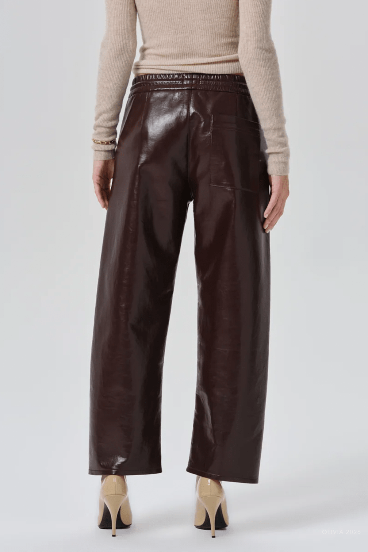 Rework Recycled Leather Pull-On Pant in Burgundy - shop-olivia.com