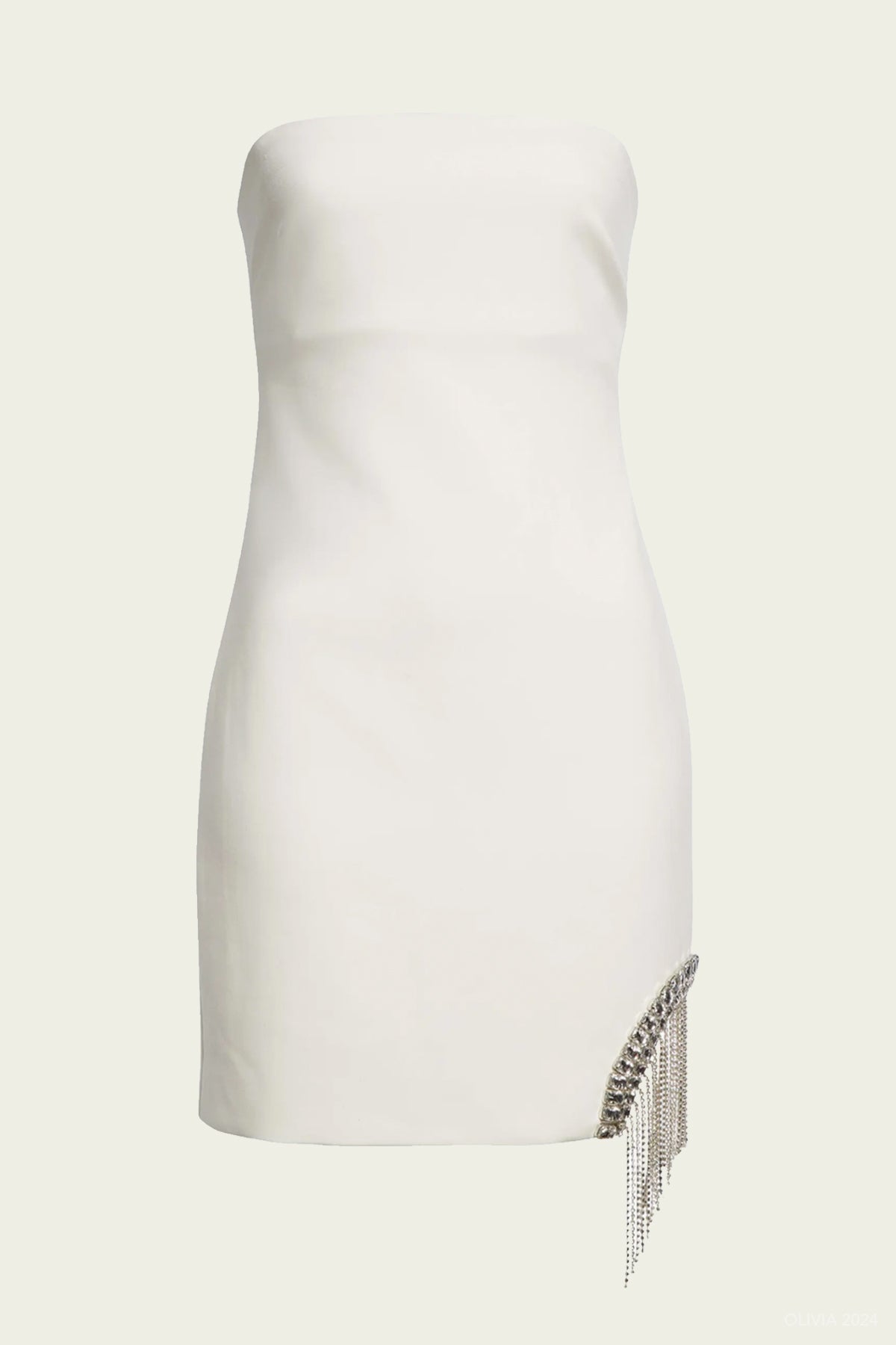 Rhinestone Fringe Mini Sammy Dress in Ivory - shop - olivia.com