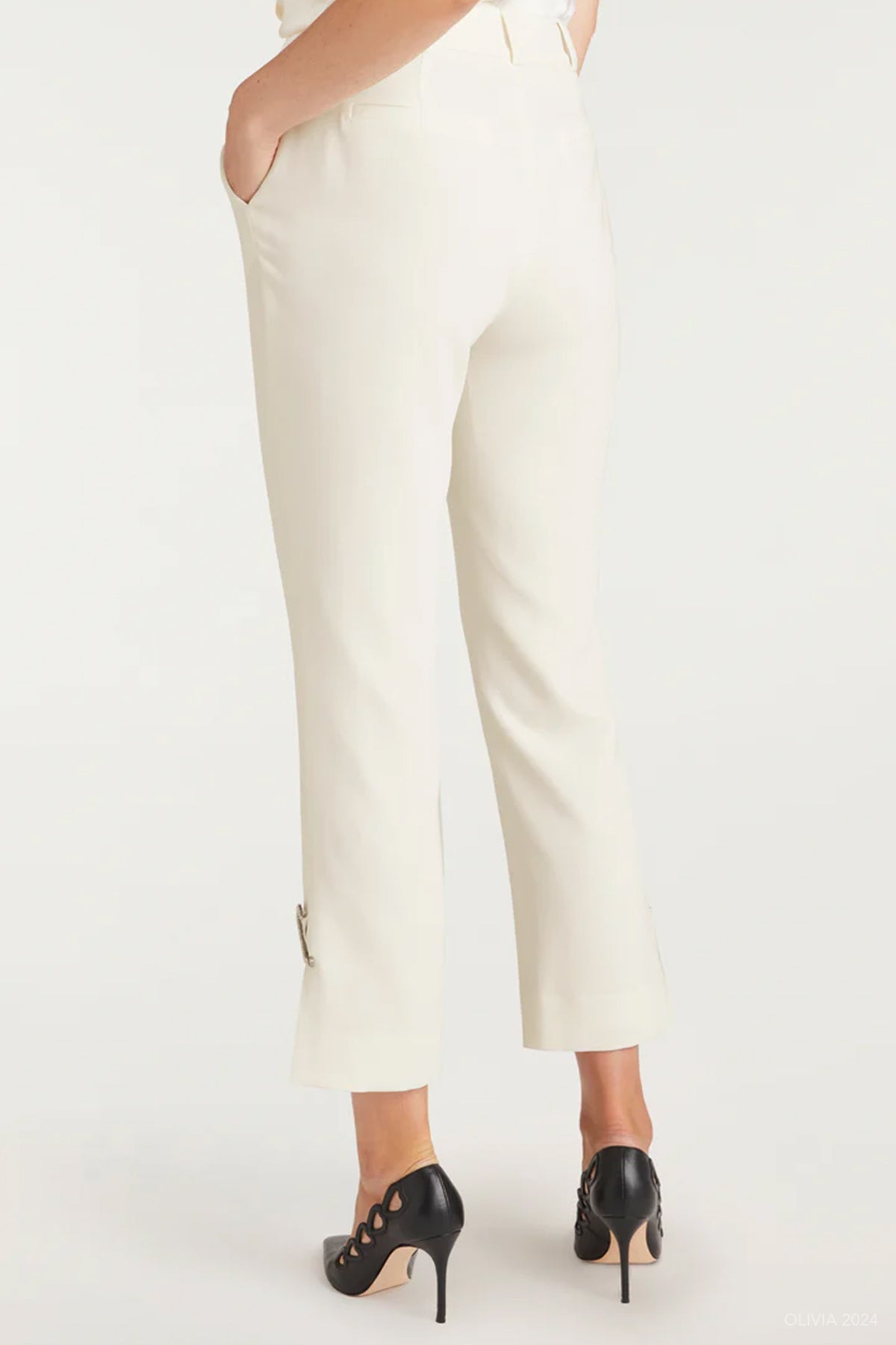 Rhinestone Pin Cropped Kerry Pant in Ivory - shop - olivia.com