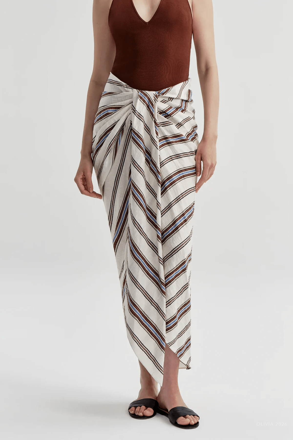 Rhodes Striped Linen Midi Skirt in Panna Multi - shop-olivia.com