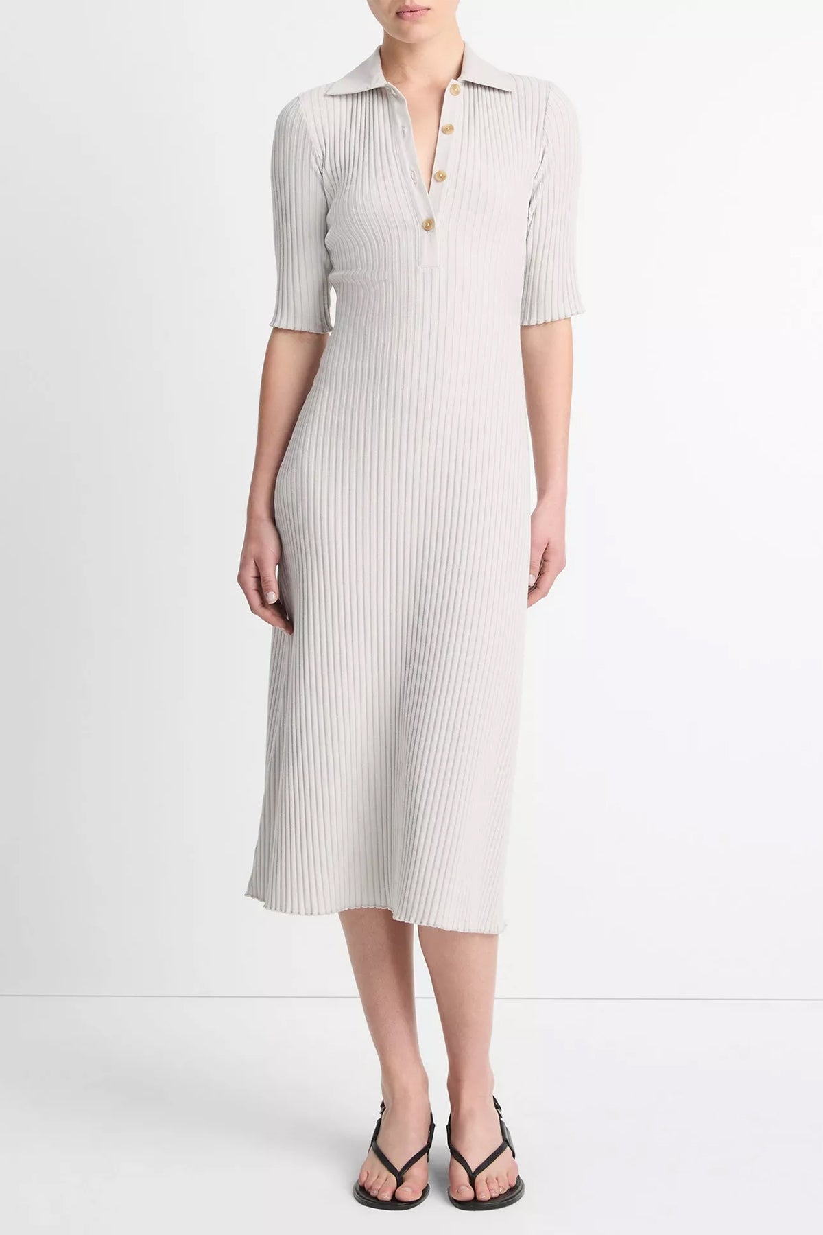 Ribbed Cotton - Blend Polo Dress in Salt Glass - shop - olivia.com