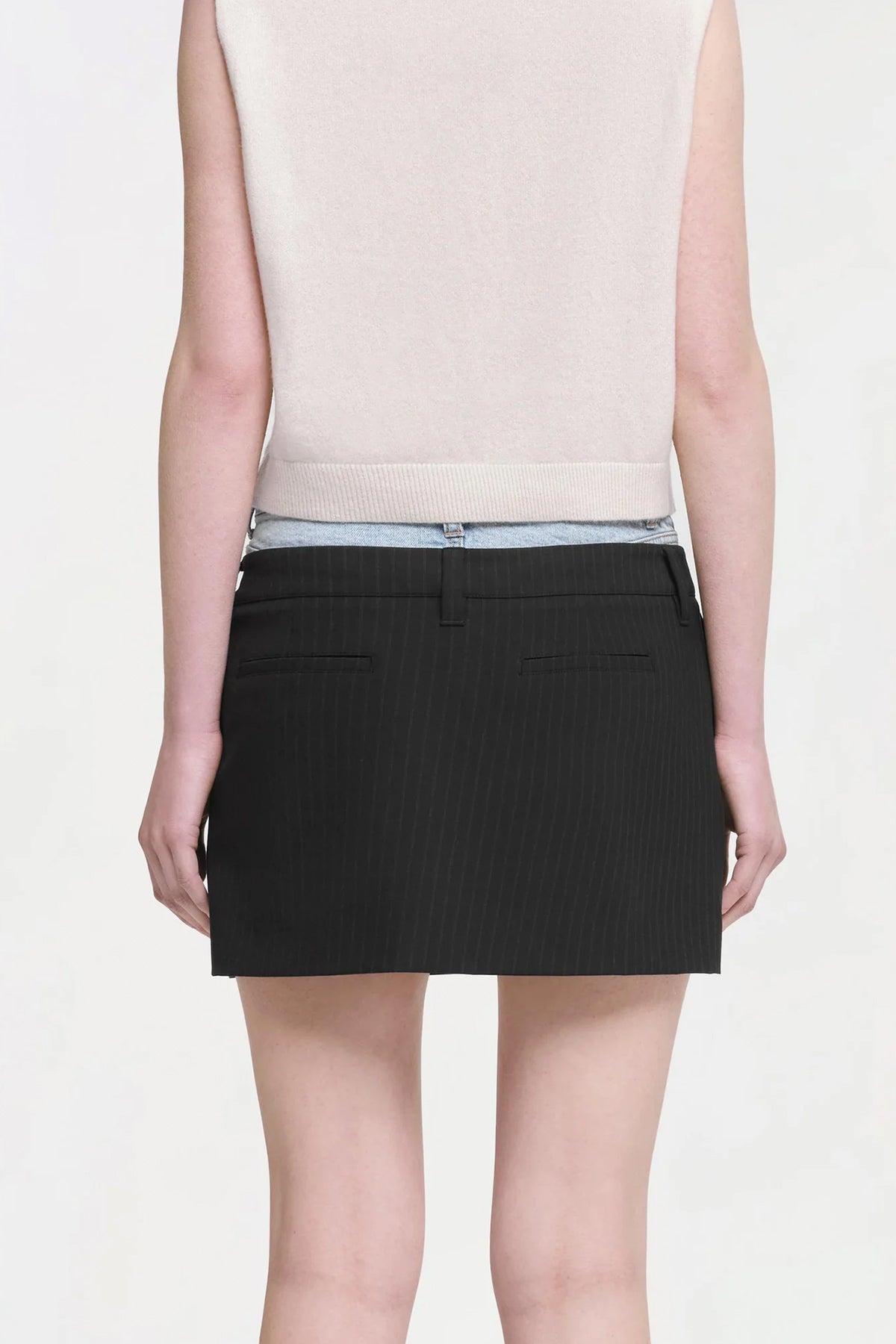 Rilee Double Waistband Mini Skirt in Midnight Pinstripe Multi - shop - olivia.com