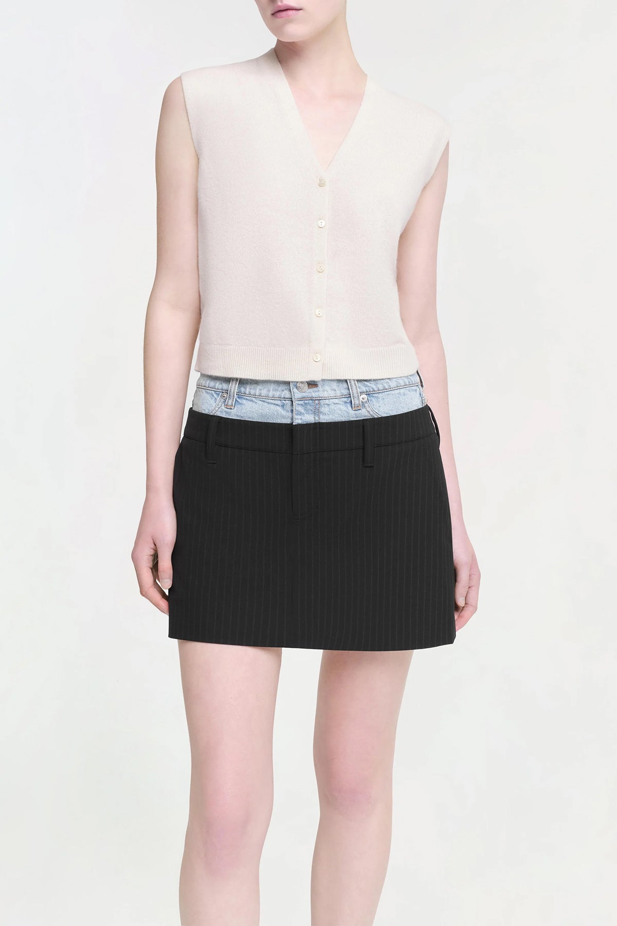 Rilee Double Waistband Mini Skirt in Midnight Pinstripe Multi - shop - olivia.com