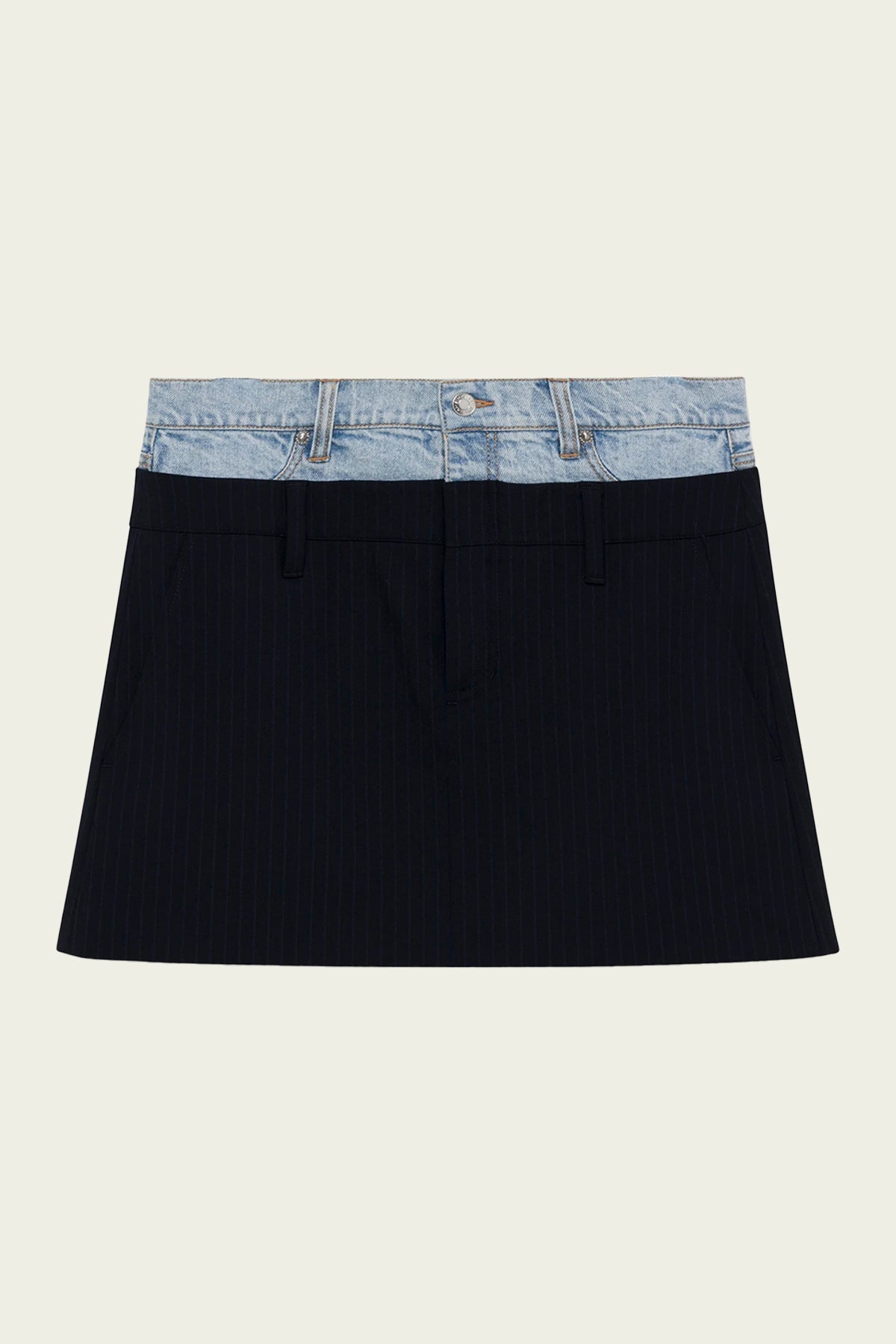 Rilee Double Waistband Mini Skirt in Midnight Pinstripe Multi - shop - olivia.com