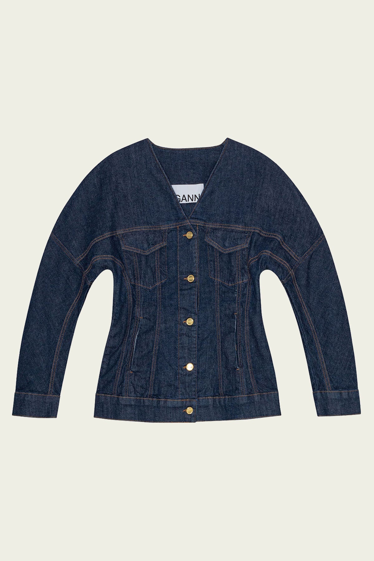 Rinse Stitch Denim Shaped Sleeve Blazer in Blue - shop-olivia.com