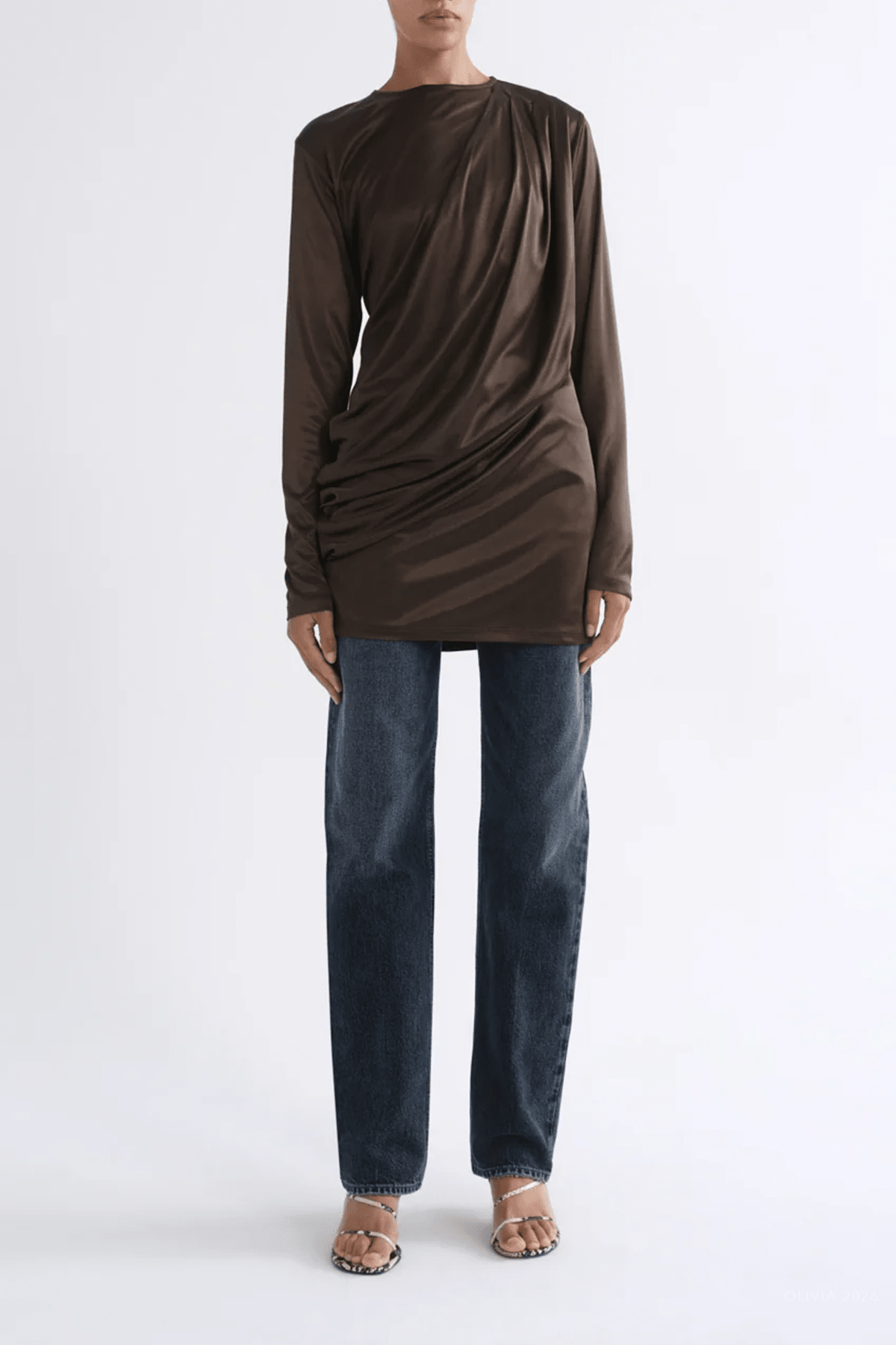 Robyn Draped Mini Dress in Bronze - shop-olivia.com