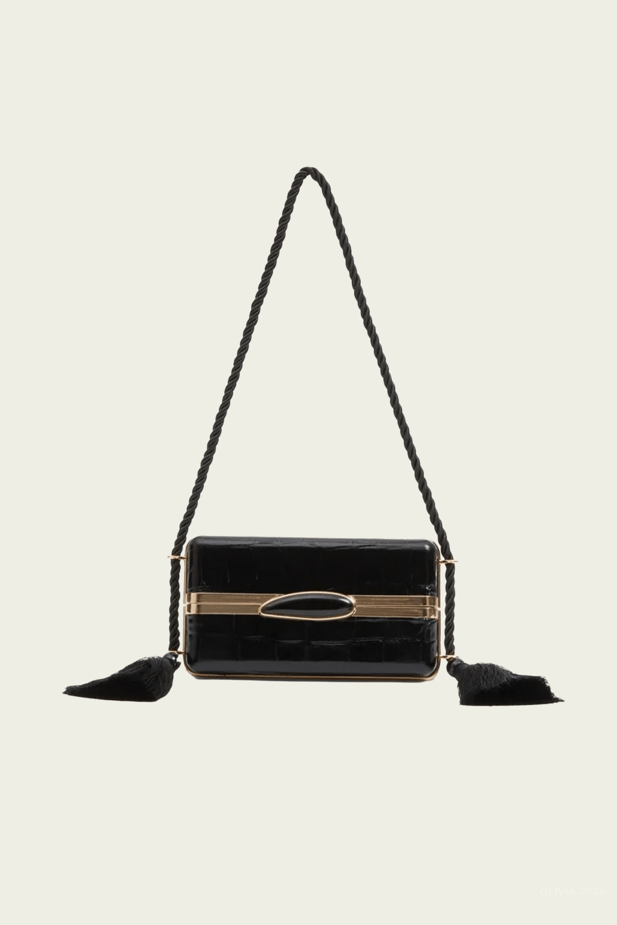 Roma Croc-Embossed Leather Shoulder Bag in Black Gold - shop-olivia.com