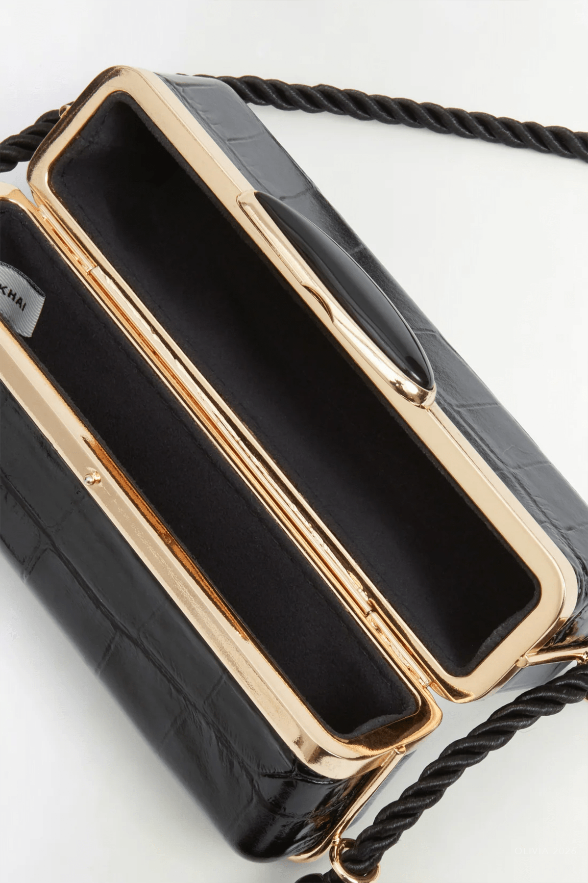 Roma Croc-Embossed Leather Shoulder Bag in Black Gold - shop-olivia.com