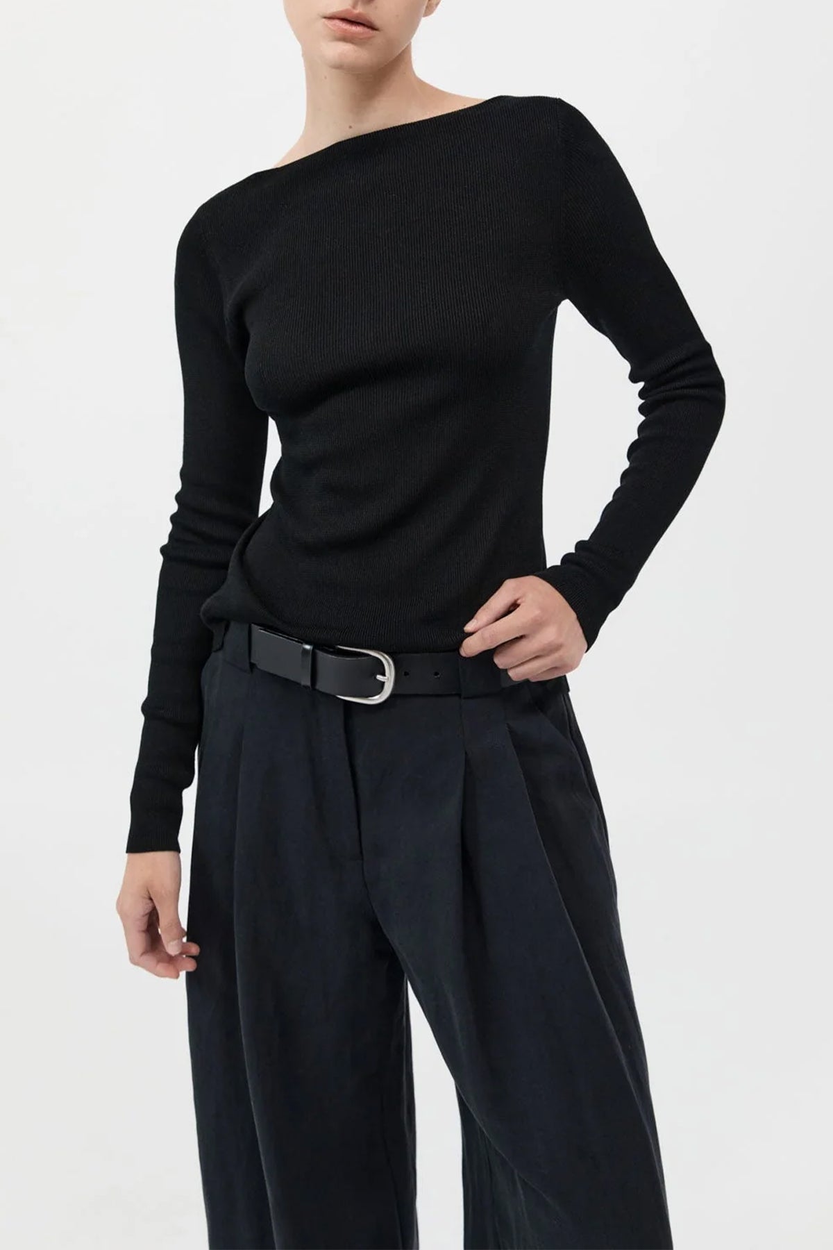 Rouleau Tie Reversible Knit Top in Black - shop - olivia.com