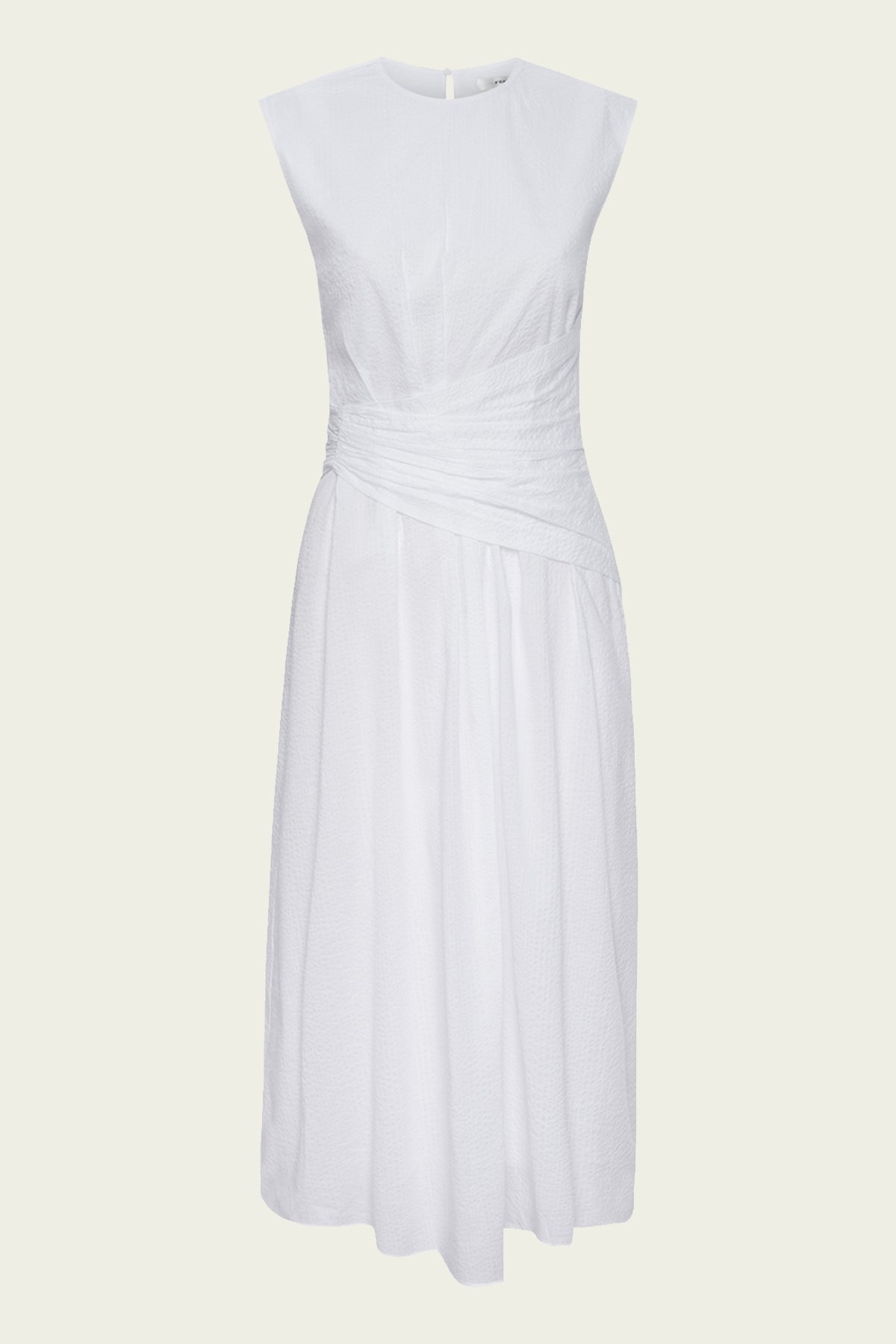 Ruched Sleeveless Midi Dress in White - shop-olivia.com