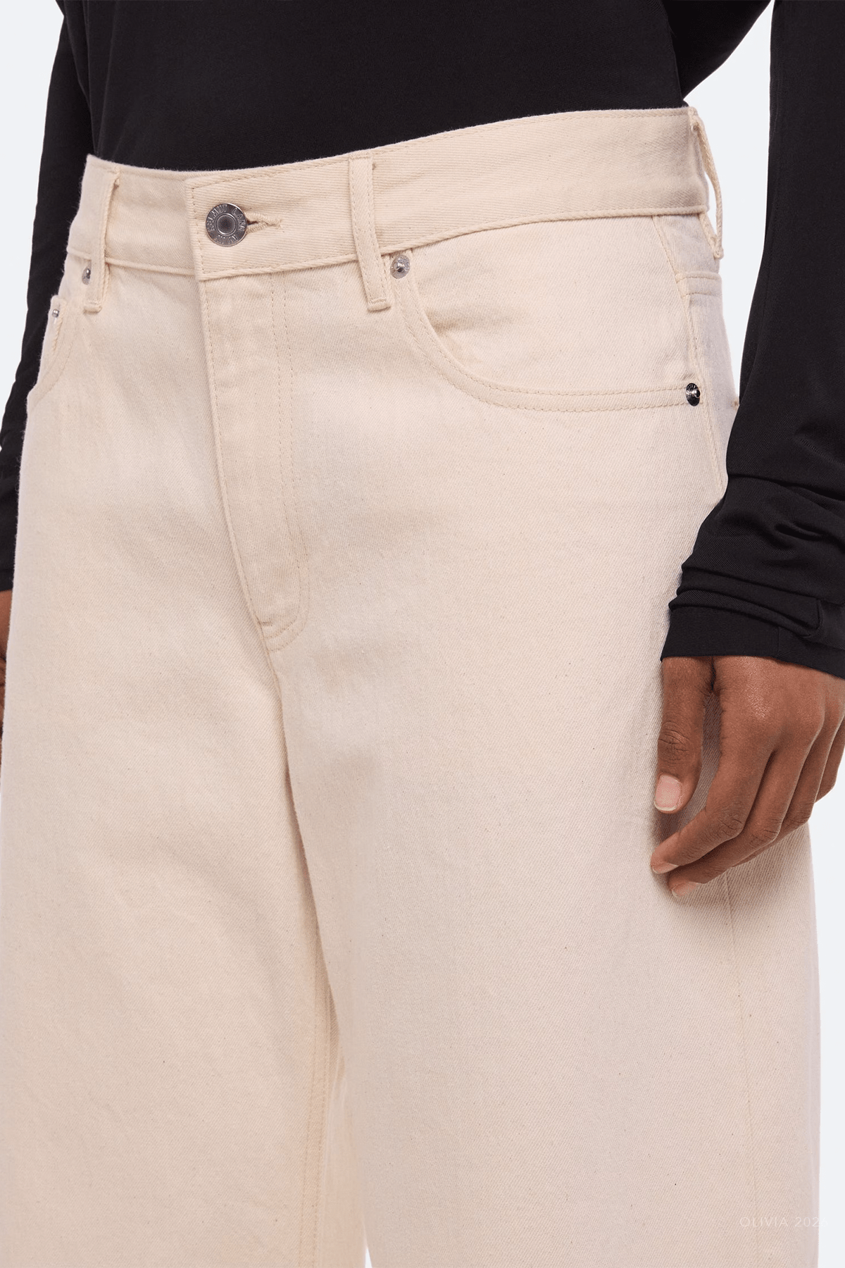 Saddle Jeans in Ecru - shop-olivia.com