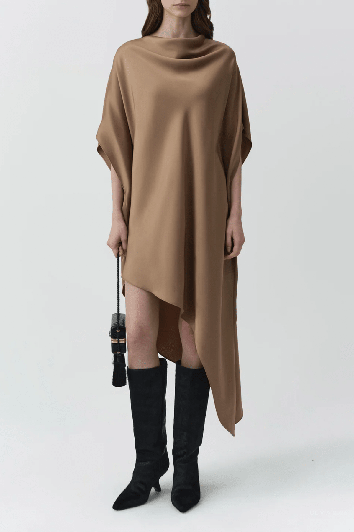 Sadia Satin Mini Dress in Ochre - shop-olivia.com