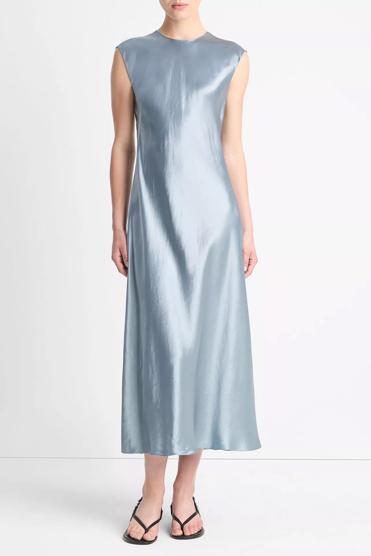 Satin Bias Cap - Sleeve Dress in Harbor - shop - olivia.com