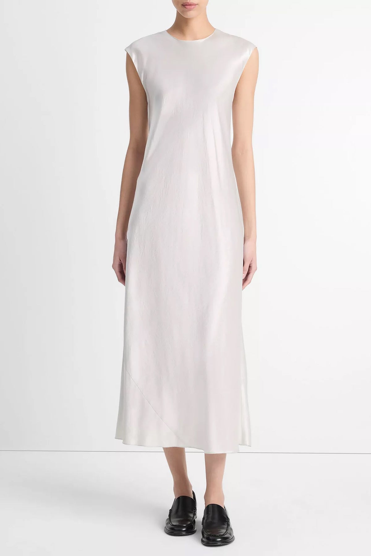 Satin Bias Cap - Sleeve Dress in Salt Glass - shop - olivia.com