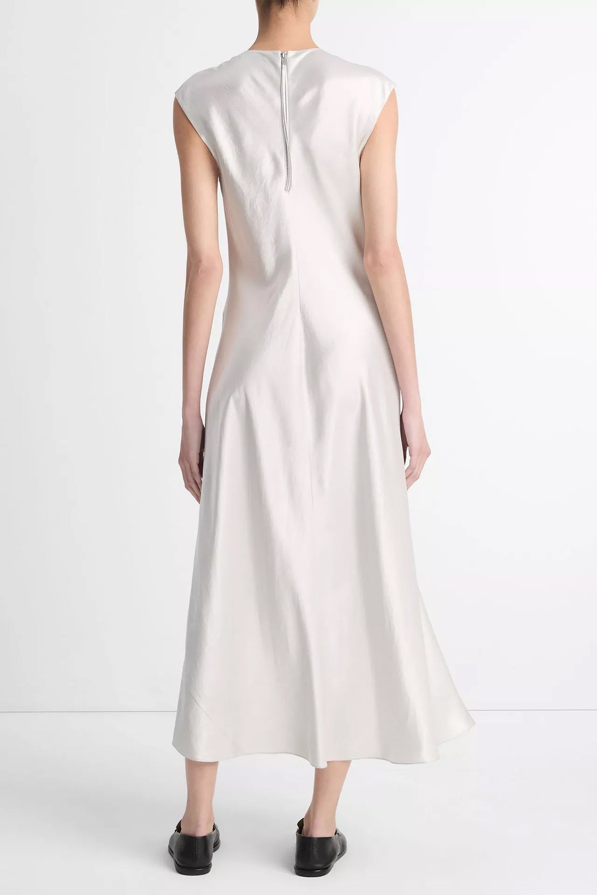 Satin Bias Cap - Sleeve Dress in Salt Glass - shop - olivia.com