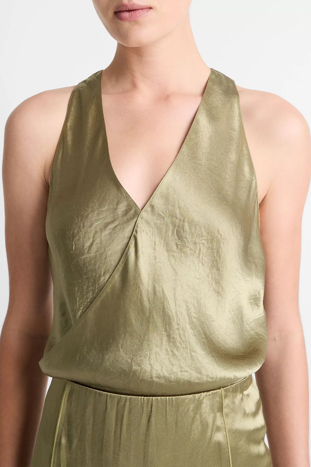 Satin Crossover V - Neck Tank in Earthly - shop - olivia.com