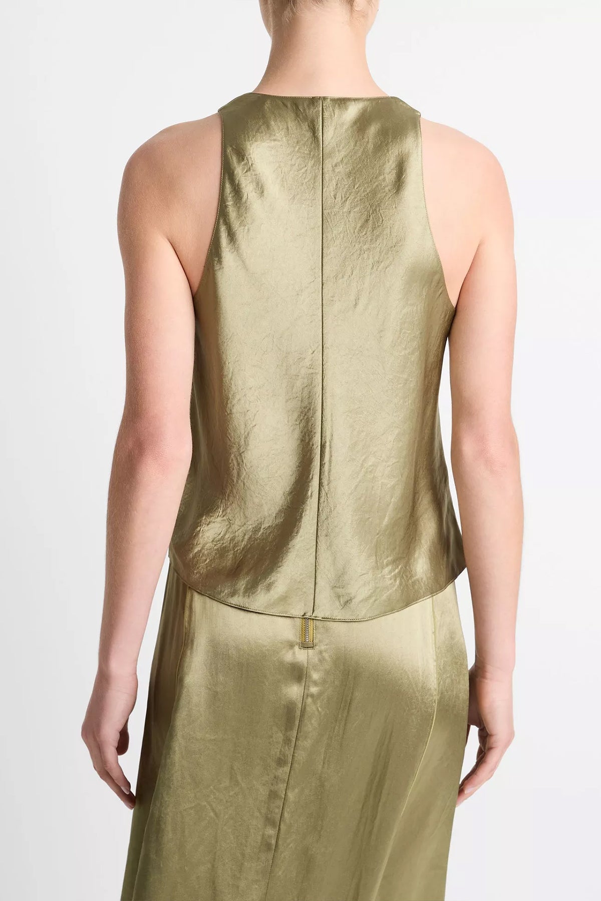 Satin Crossover V - Neck Tank in Earthly - shop - olivia.com