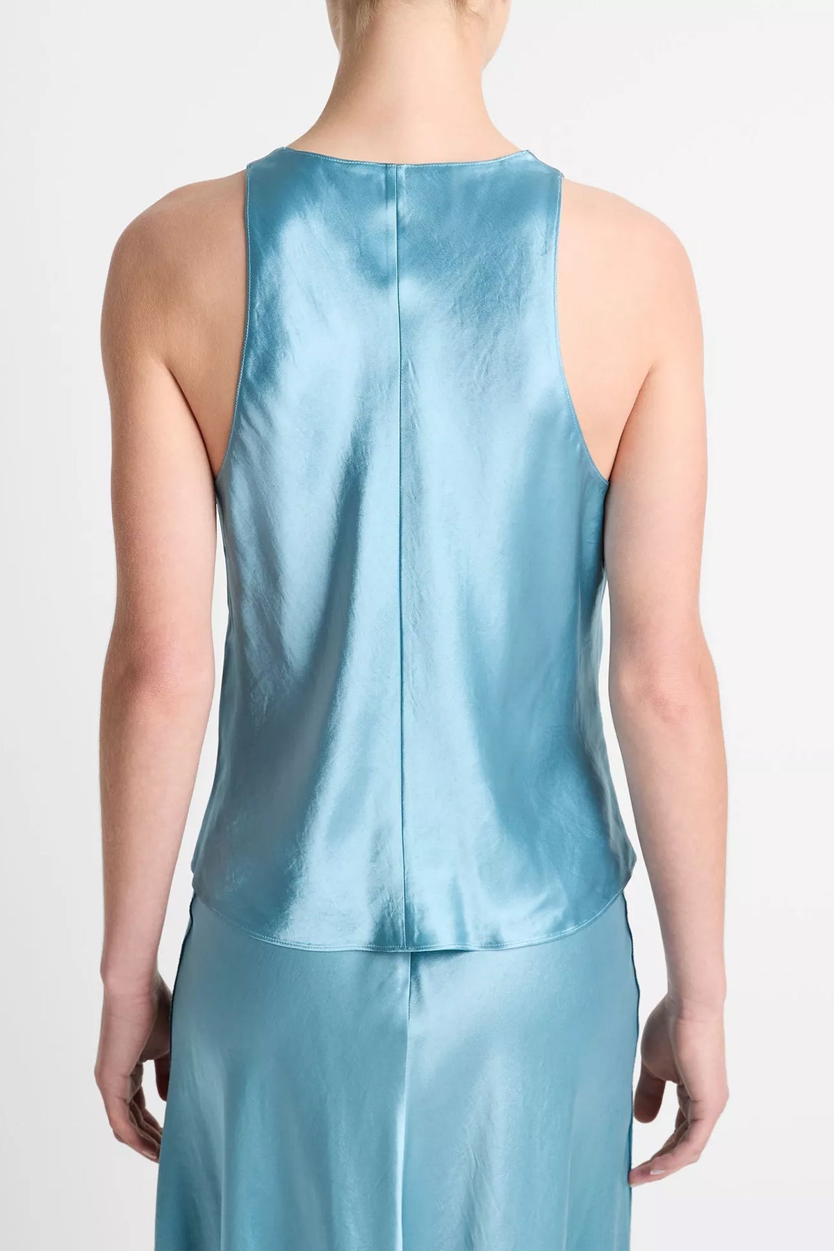 Satin Crossover V - Neck Tank in Jade Sea - shop - olivia.com