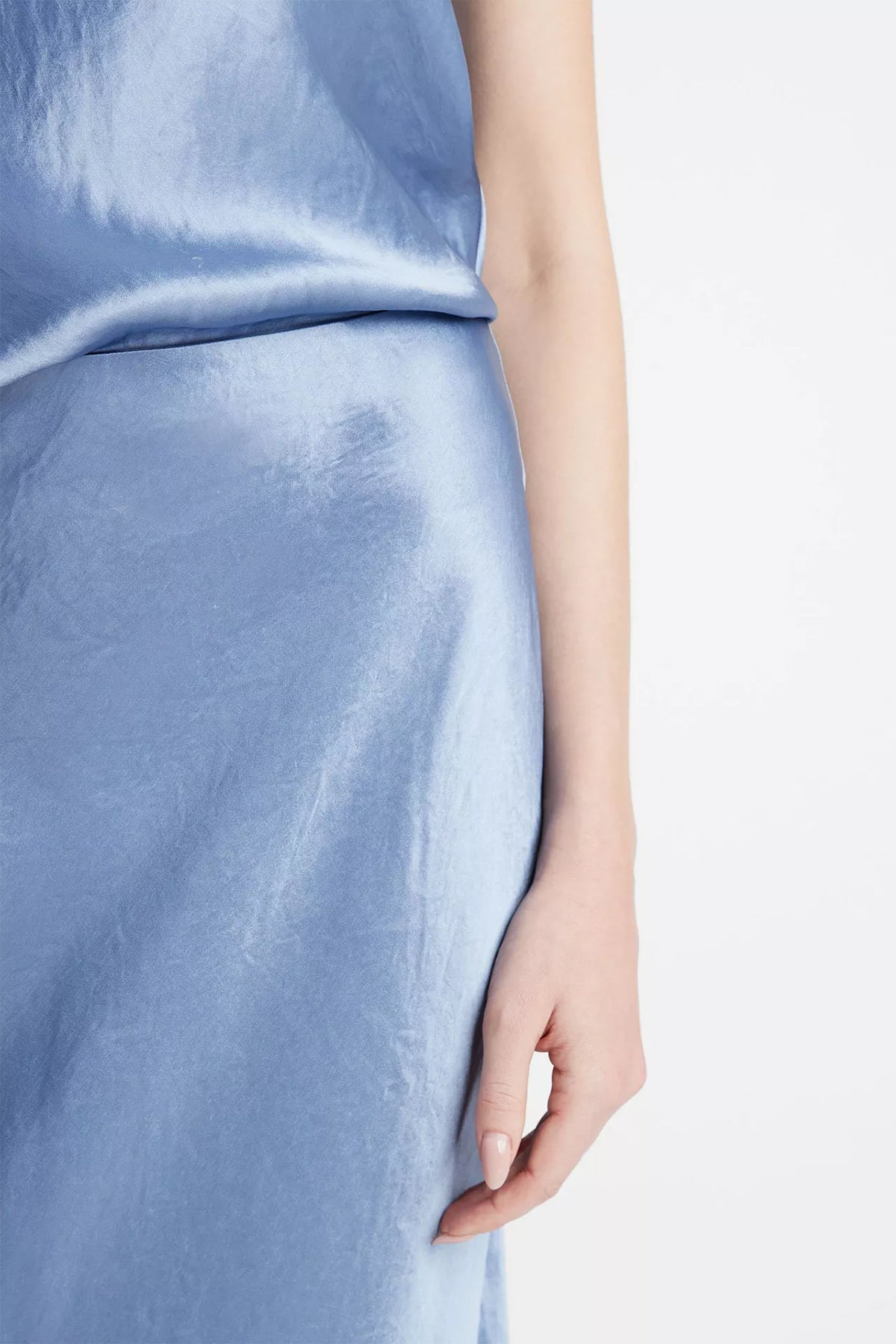 Satin Frayed-Edge Bias Skirt in Azure Gem - shop-olivia.com