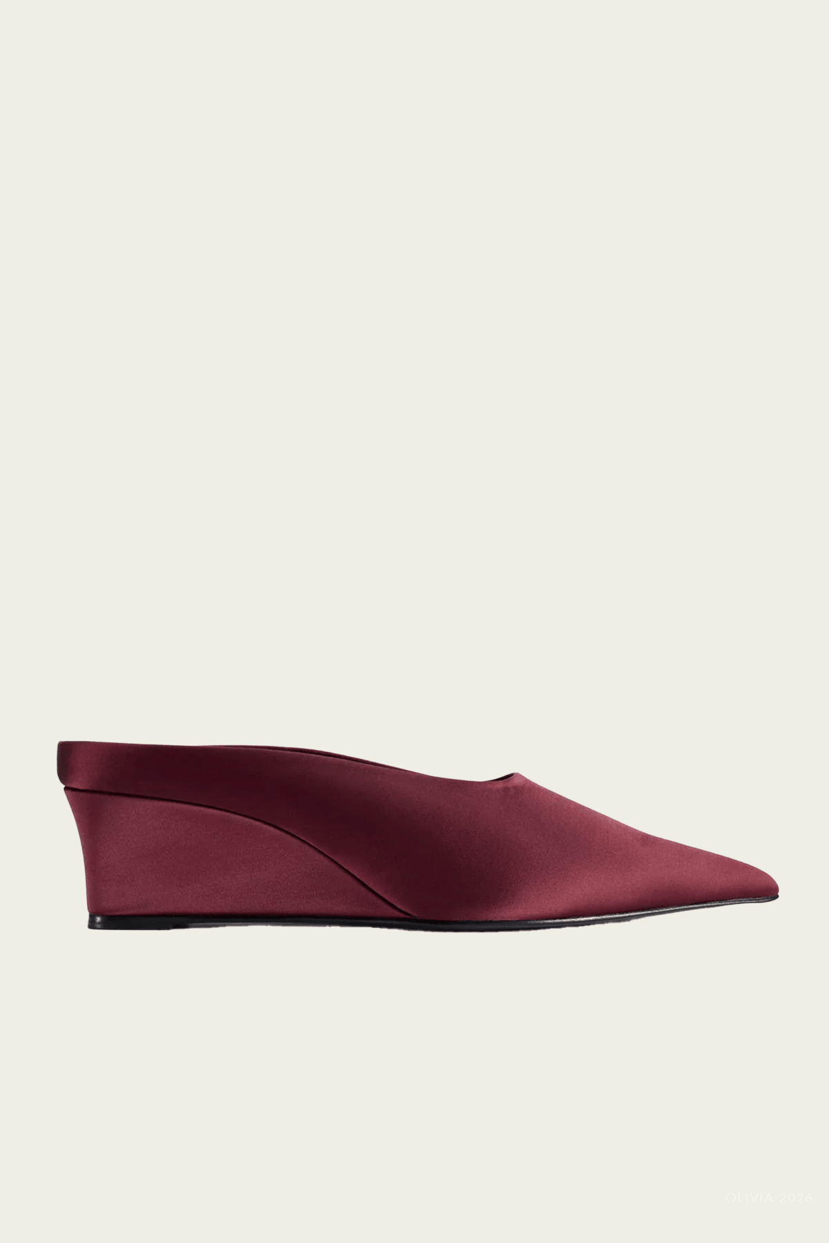 Satin Pointed Gala Wedge in Bordeaux - shop-olivia.com