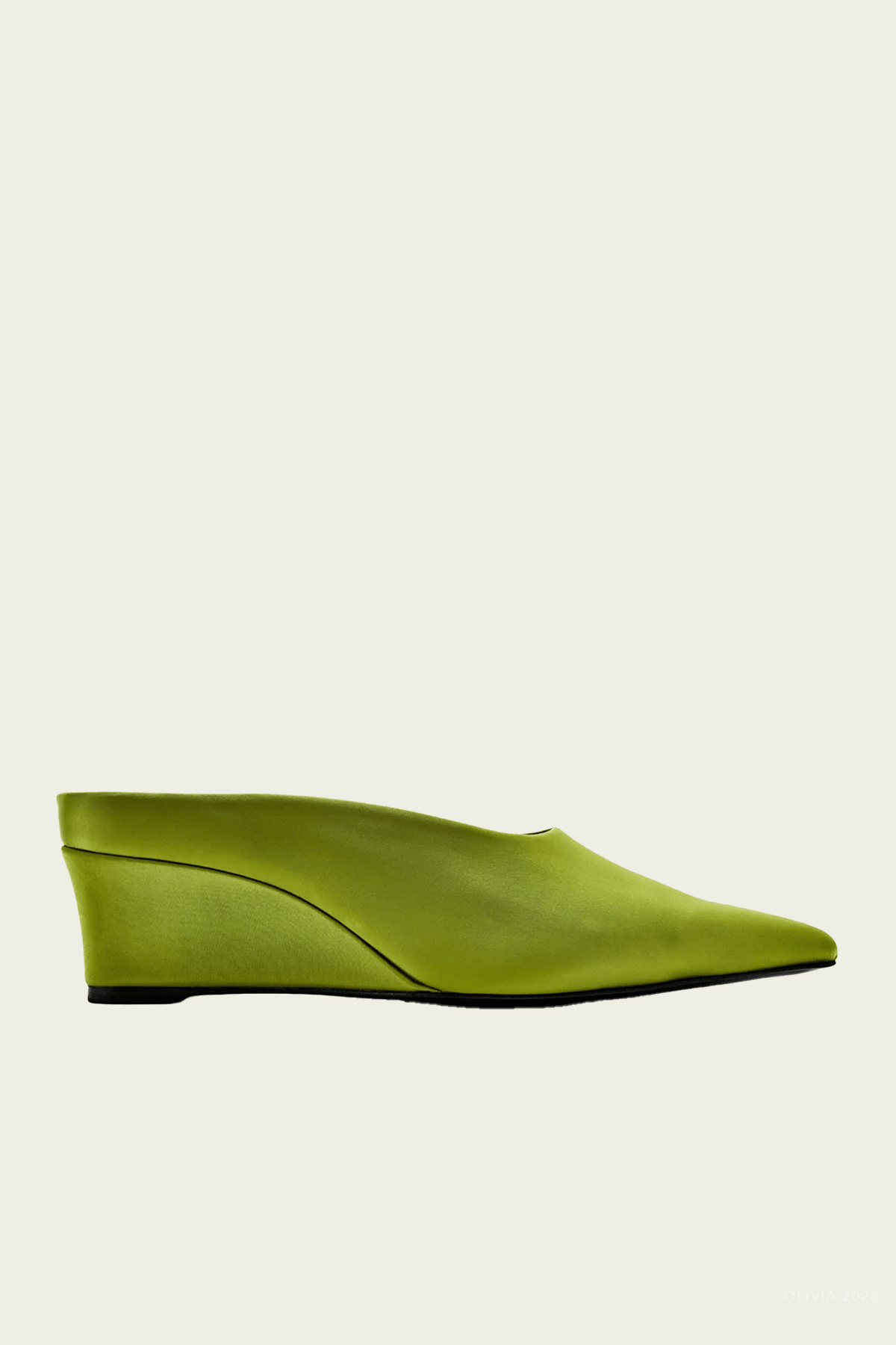 Satin Pointed Gala Wedge in Moss - shop-olivia.com