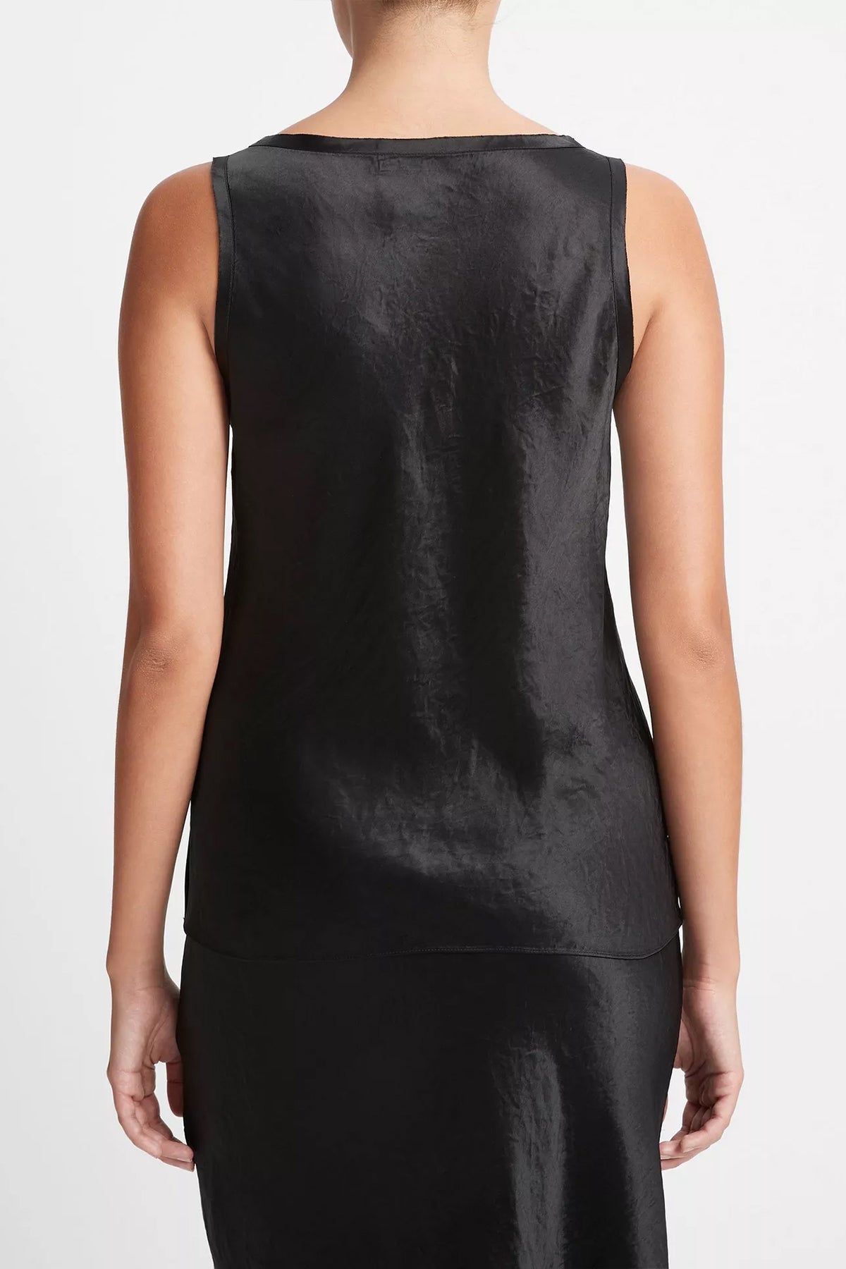 Satin Raw-Edge Tank in Black - shop-olivia.com