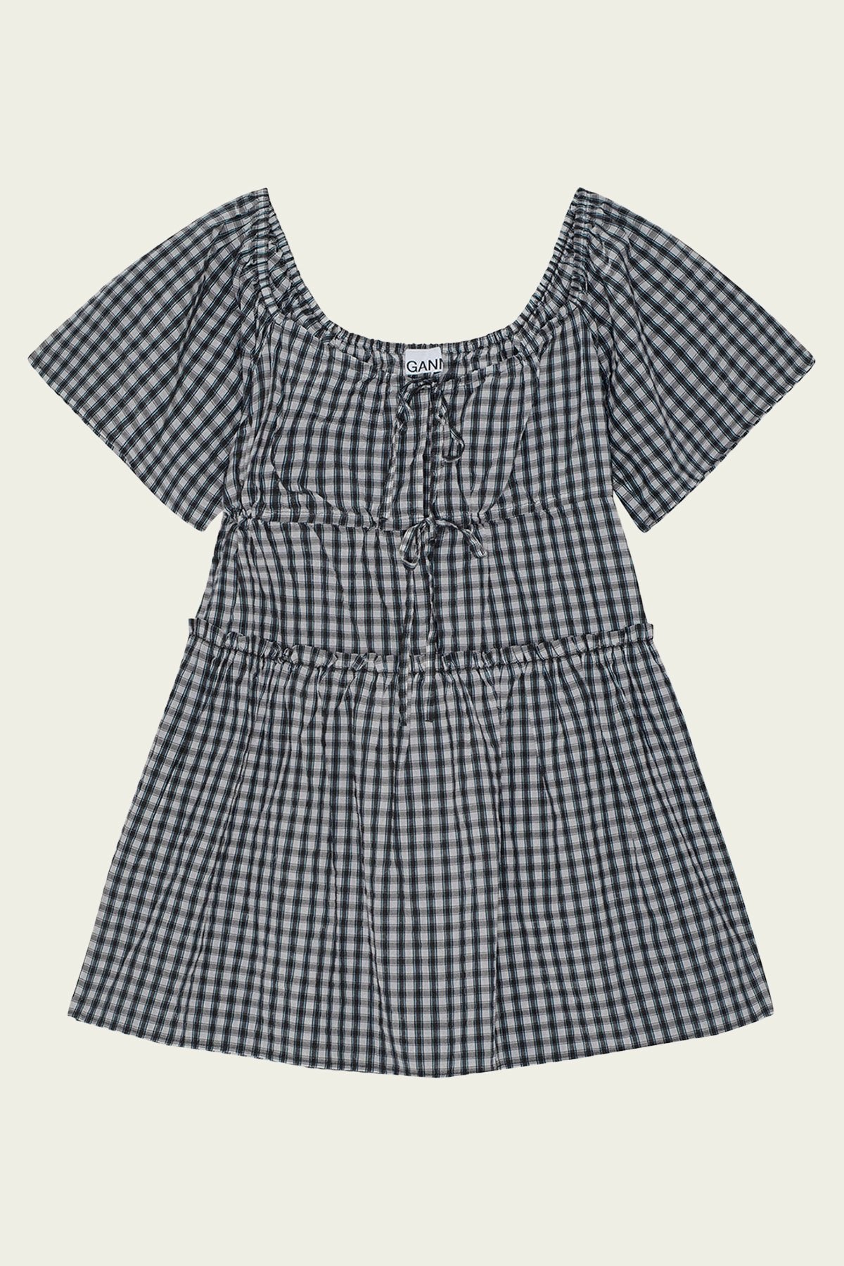 Seersucker Check Mini Layer Dress in Egret - shop - olivia.com