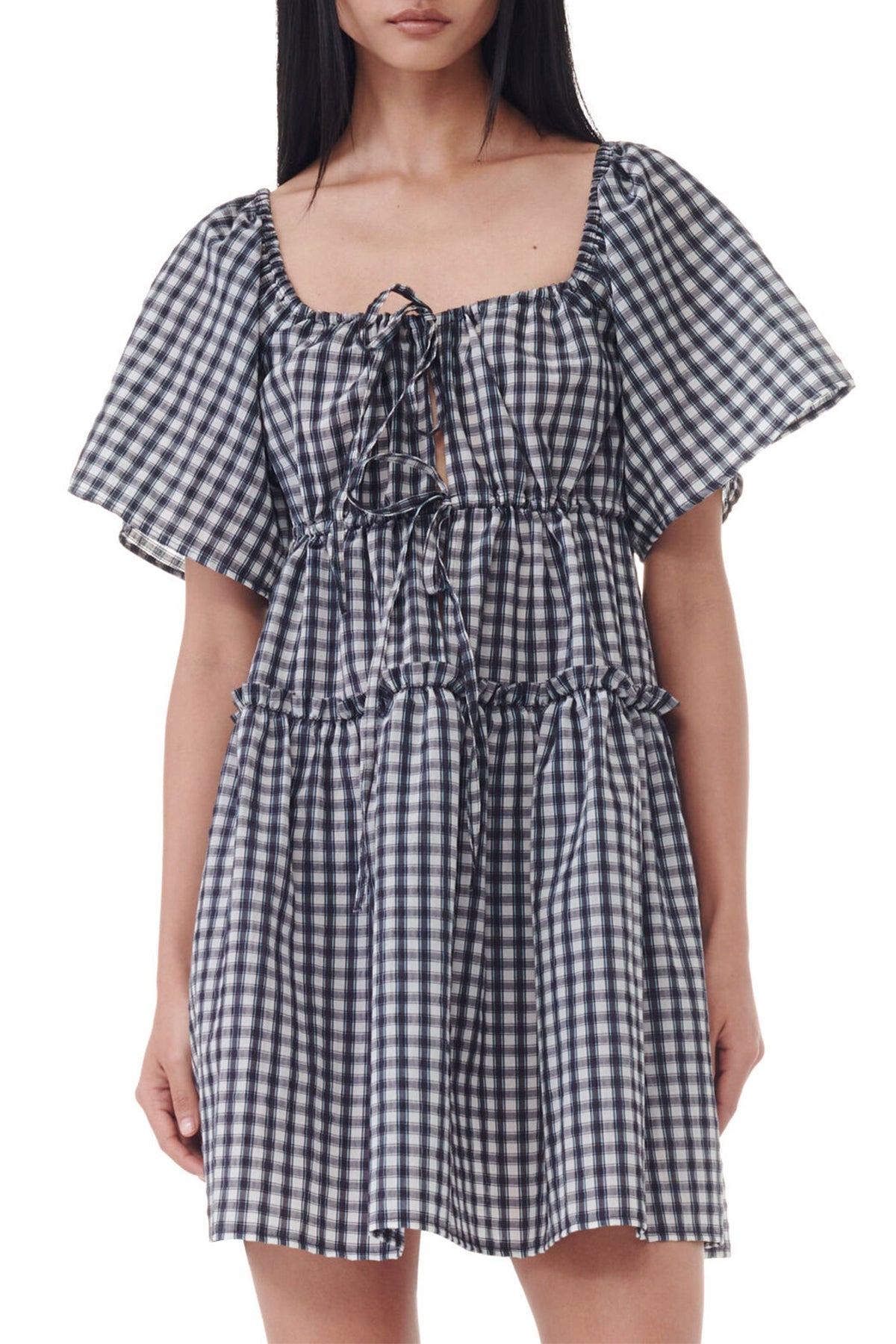 Seersucker Check Mini Layer Dress in Egret - shop - olivia.com