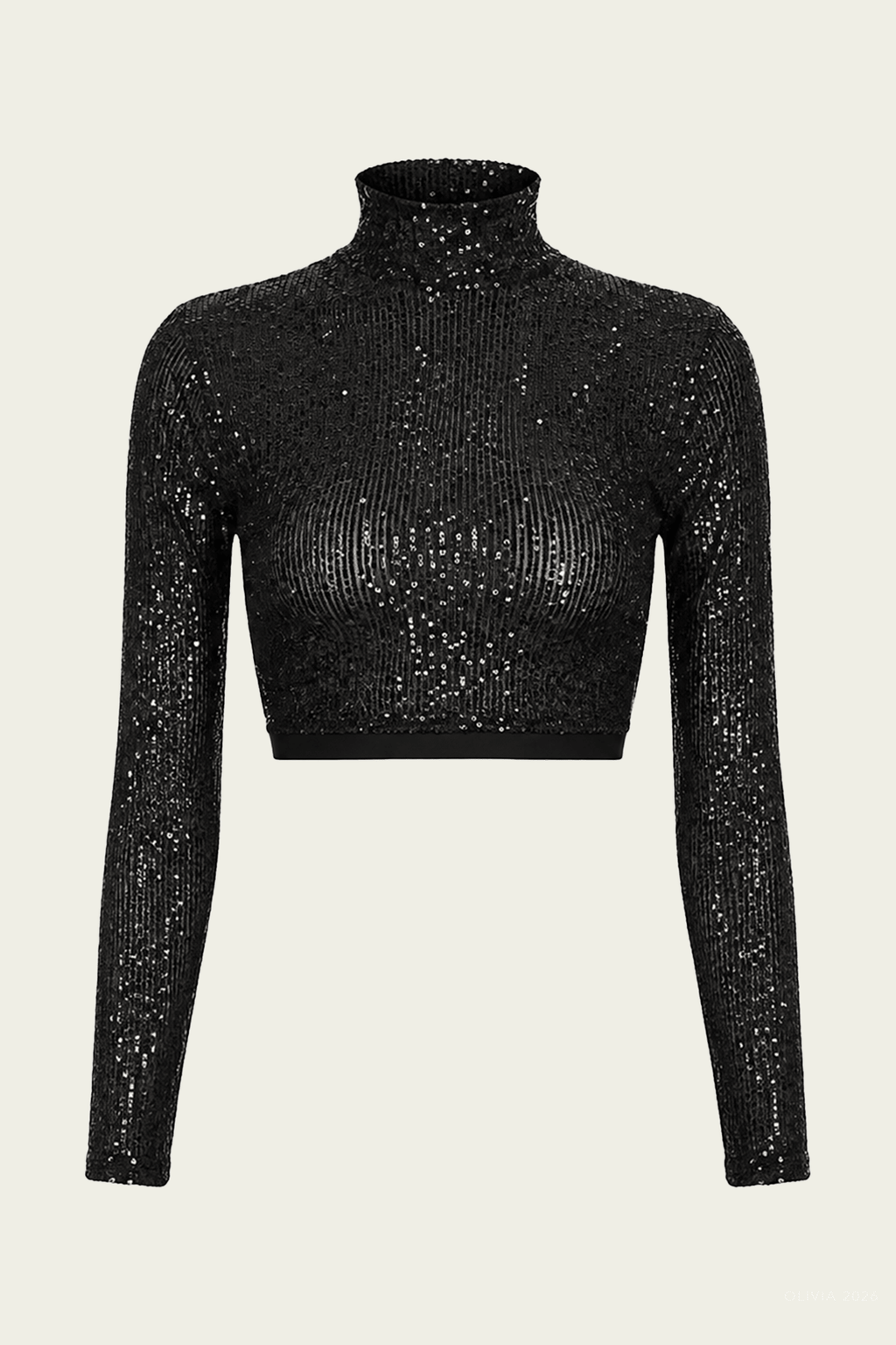 Sequin Cropped Long Sleeve Mock Neck