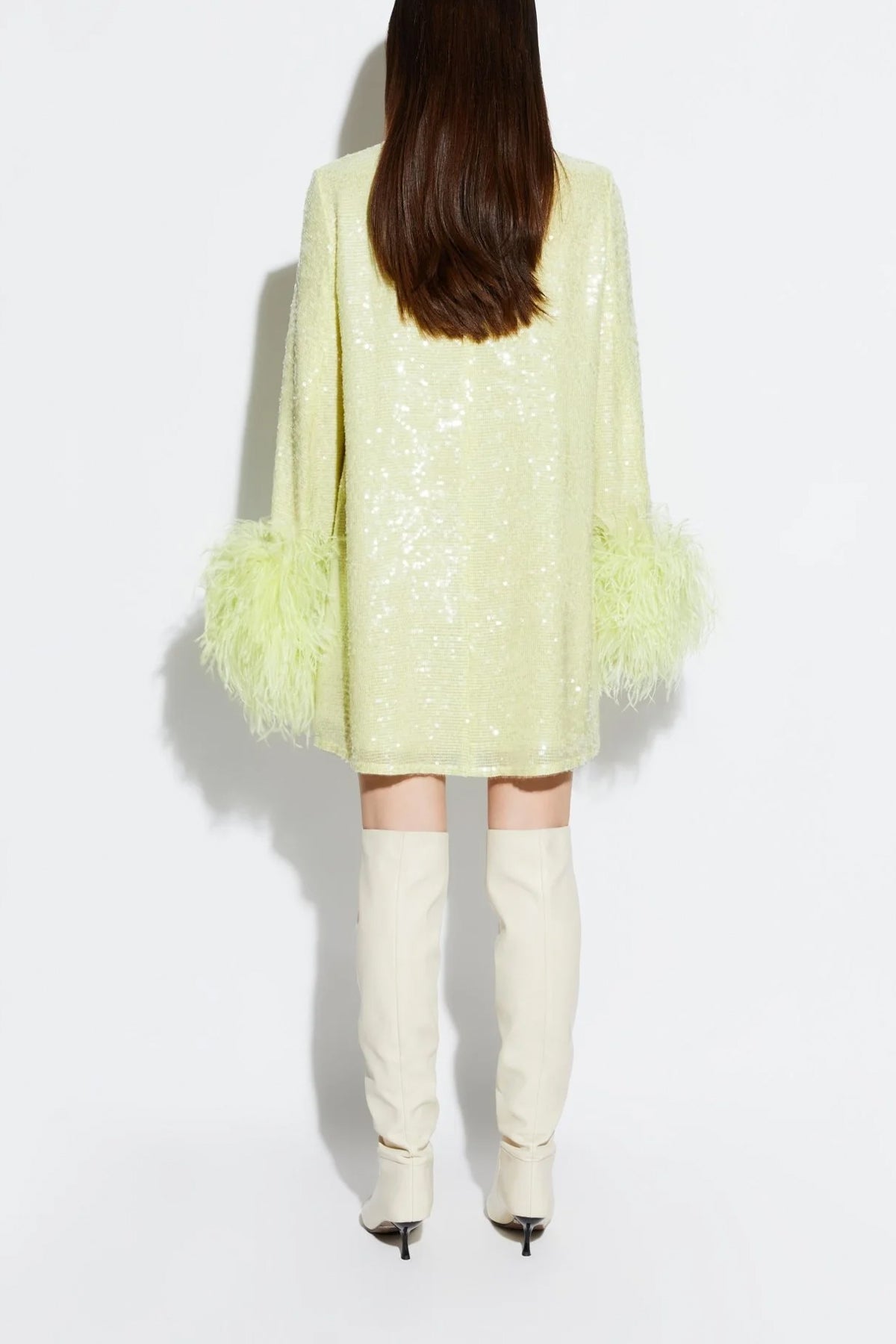 Sequin Dress with Feathers in Limon - shop-olivia.com