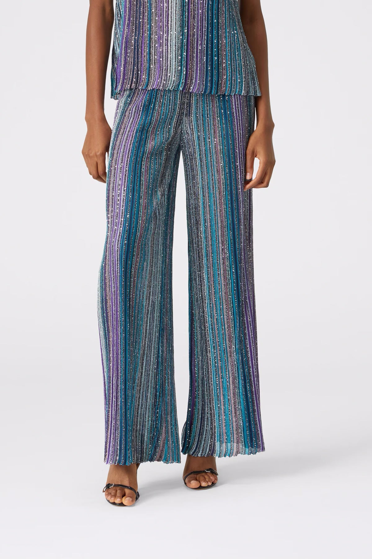 Sequin - Embellished Ribbed Palazzo Pants in Multi - shop - olivia.com
