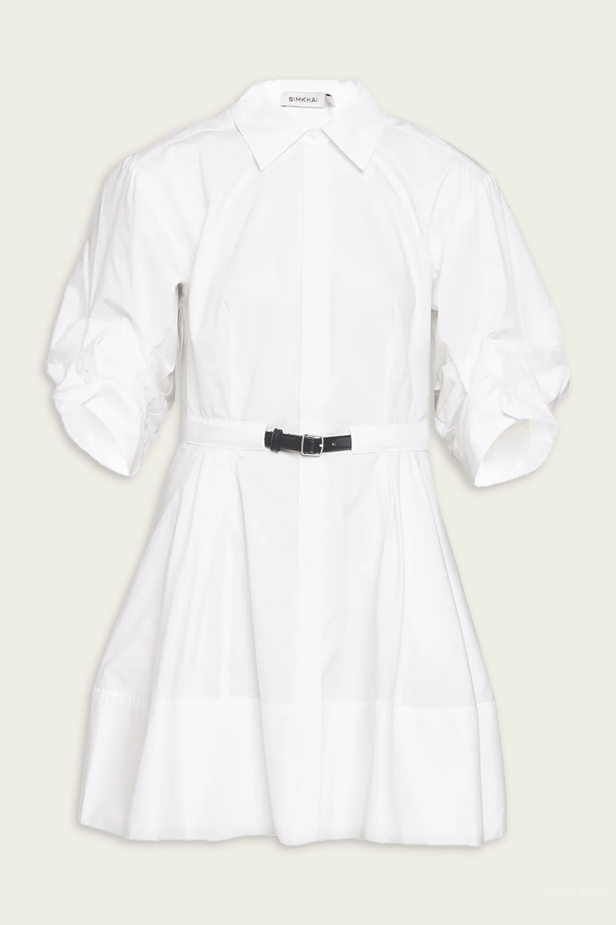 Shana Belted Mini Dress in White - shop-olivia.com