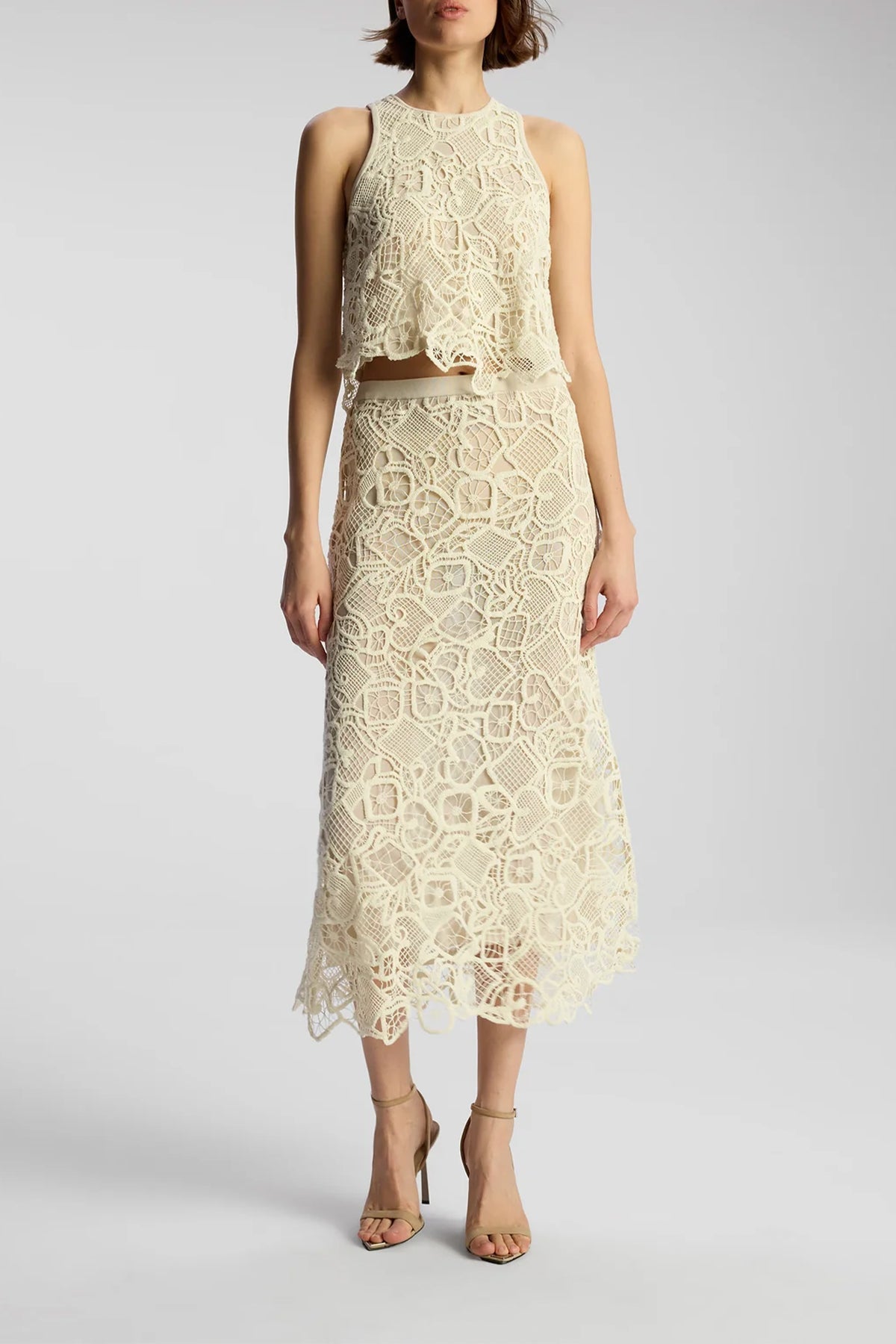 Shay Lace Midi Skirt in Warm White - shop - olivia.com