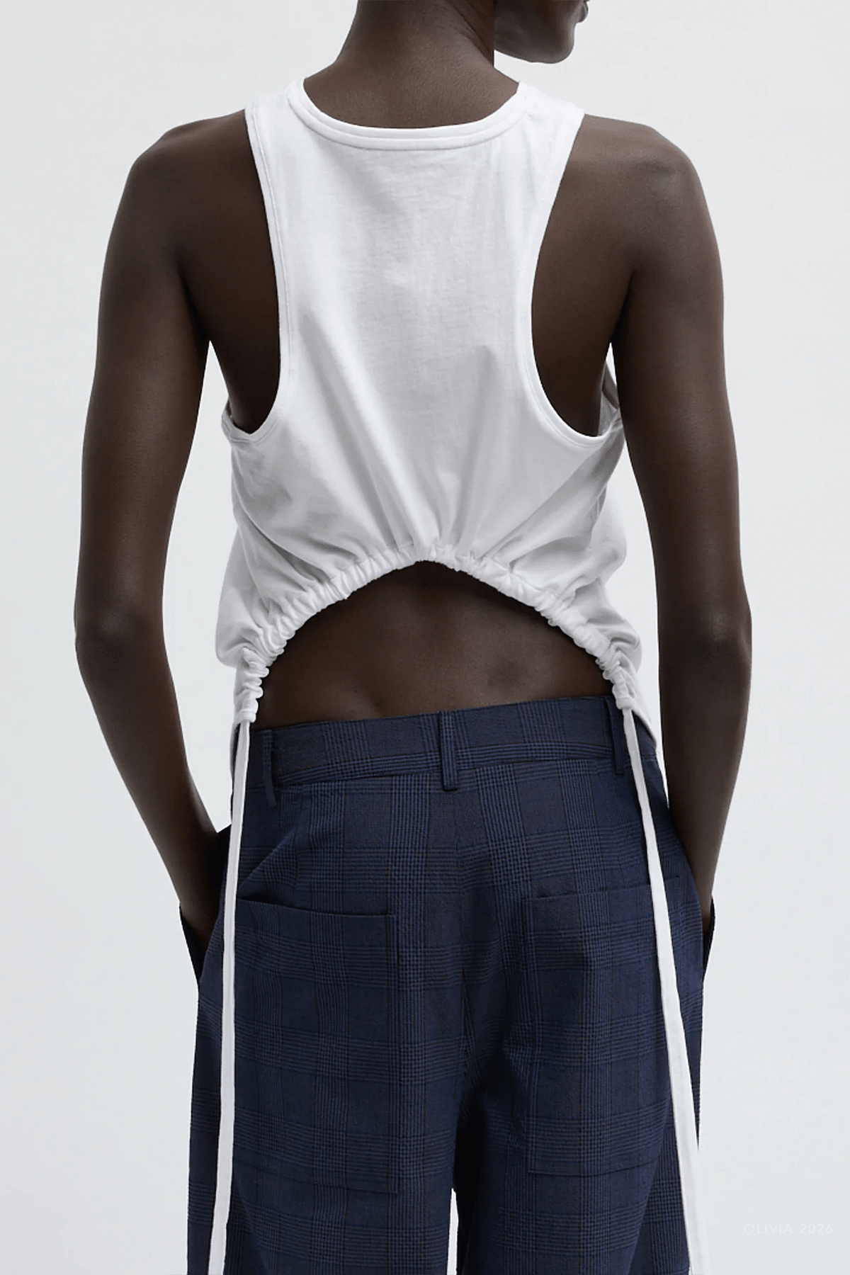 Shirred Back Tank in White - shop - olivia.com