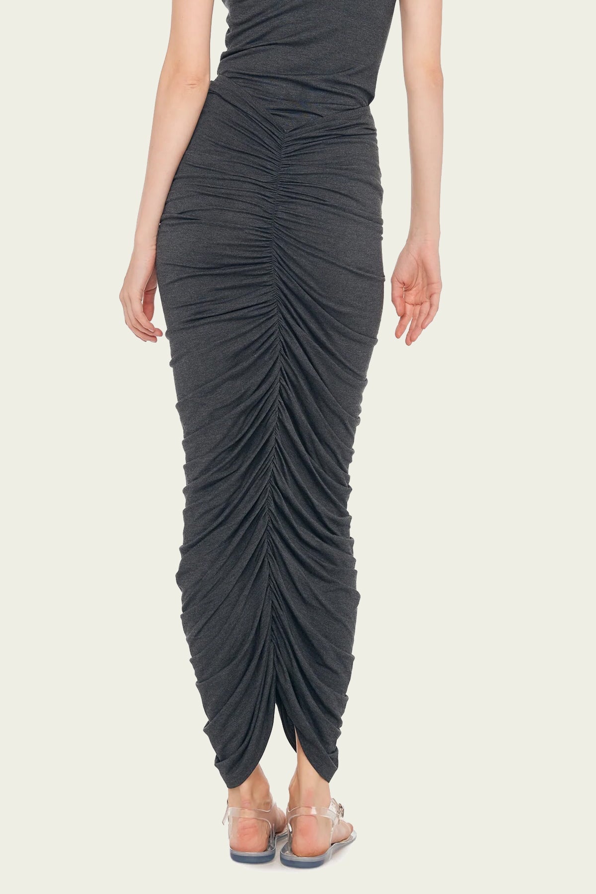 Shirred Long Skirt in Dark Grey - shop-olivia.com