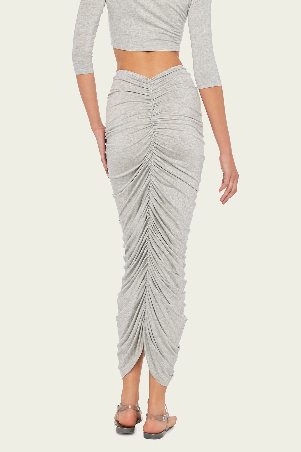 Shirred Long Skirt in Light Grey - shop-olivia.com