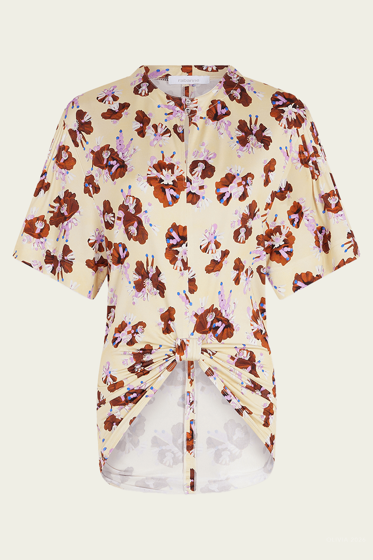 Short-Sleeve Floral Top in Flower Trim Cream - shop-olivia.com