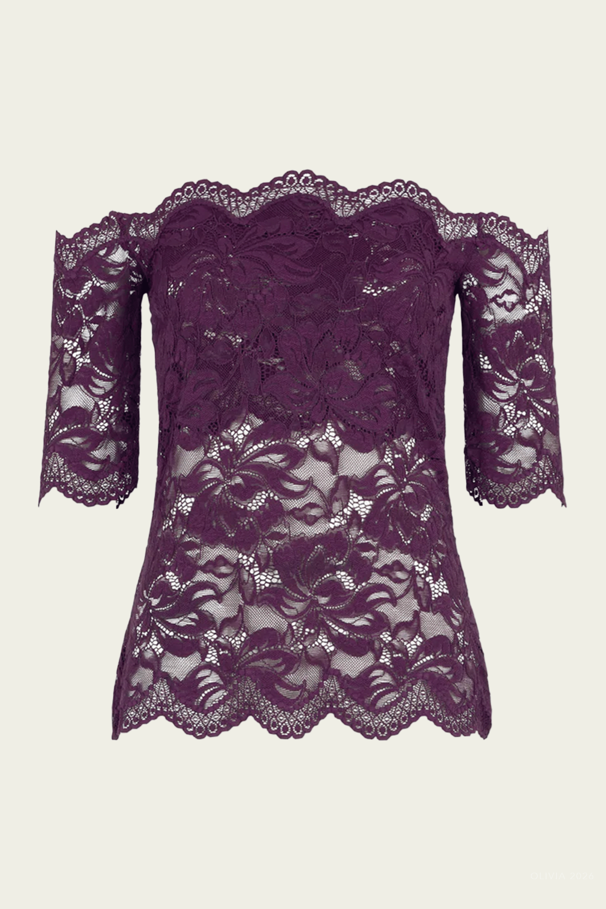 Short-Sleeve Layered Lace Top in Magenta - shop-olivia.com