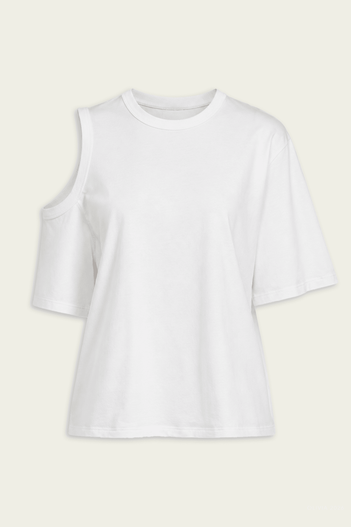 Shoulder Cut - Out T-Shirt in White Ash - shop - olivia.com