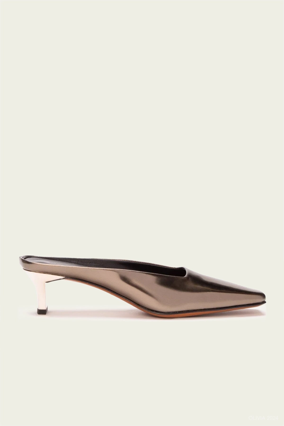 Sia Square Toe Mule in Gloss Metallic Gobi - shop - olivia.com