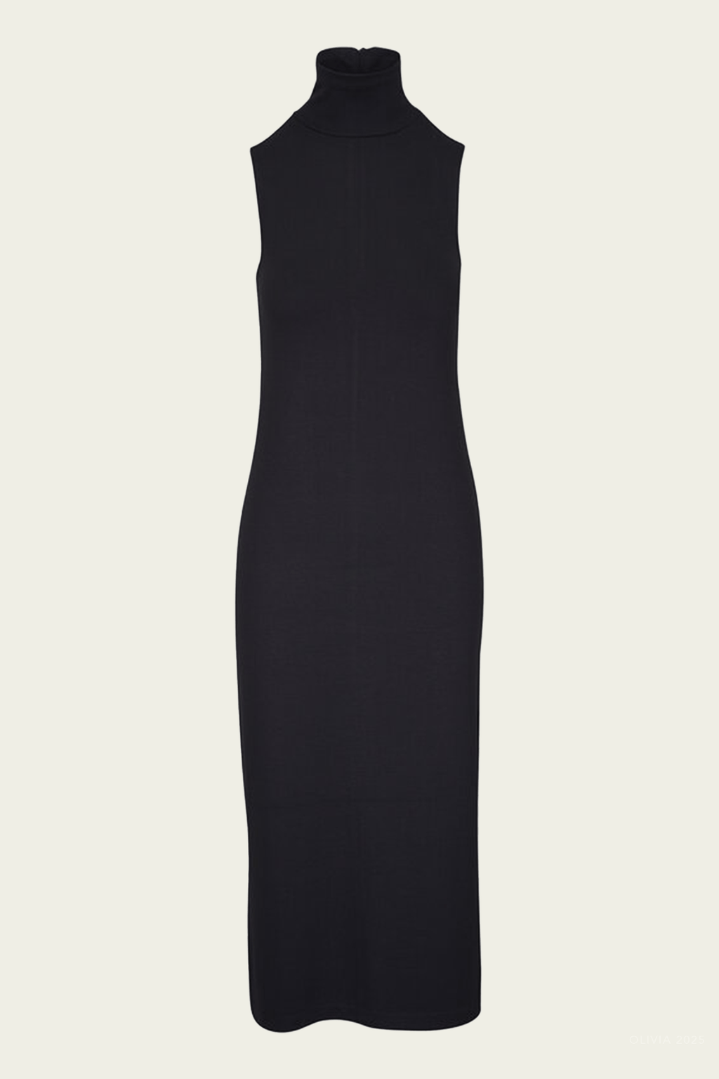 Side-Slit Sleeveless Turtleneck Dress in Black