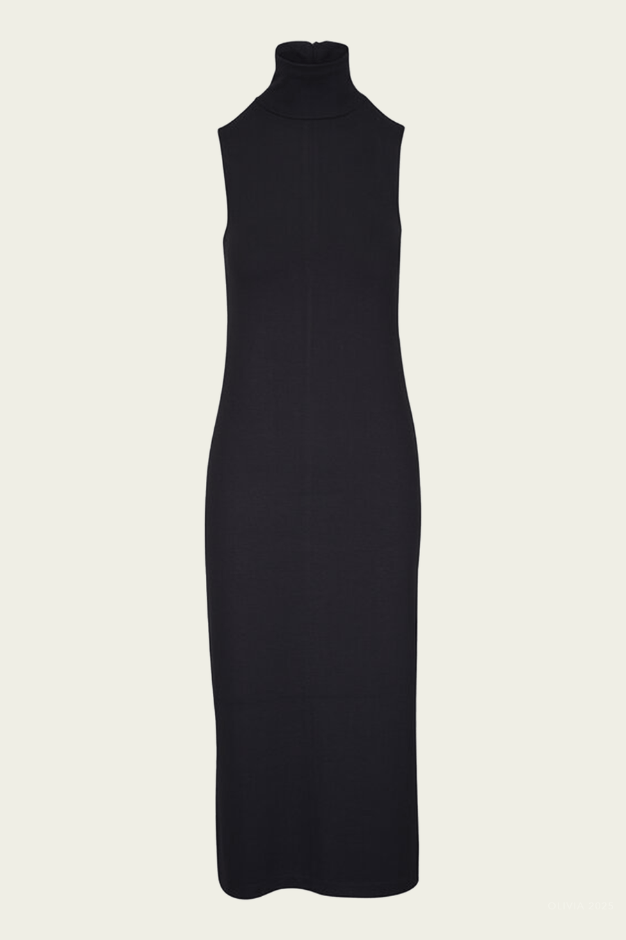 Side-Slit Sleeveless Turtleneck Dress in Black