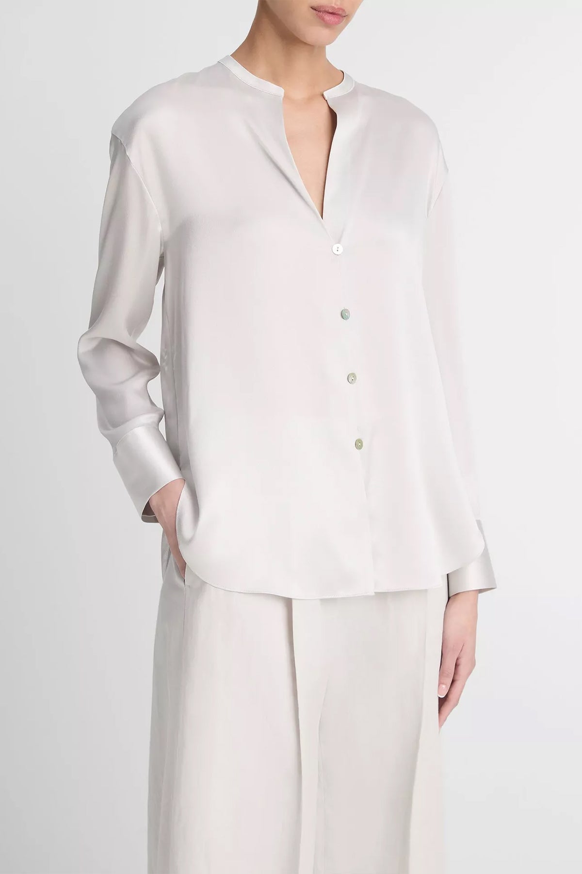 Silk Band - Collar Blouse in Salt Glass - shop - olivia.com