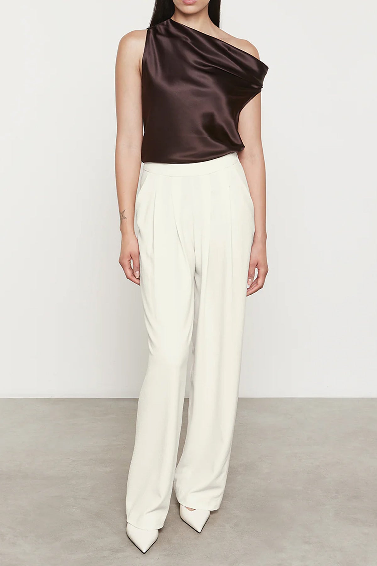 Silk Bias Off - Shoulder Top in Brown - shop - olivia.com