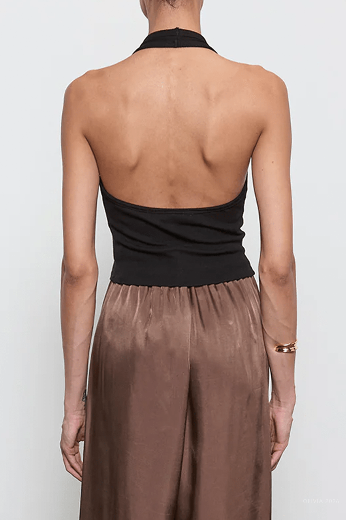 Silk Rib U Halter Top in Black - shop - olivia.com