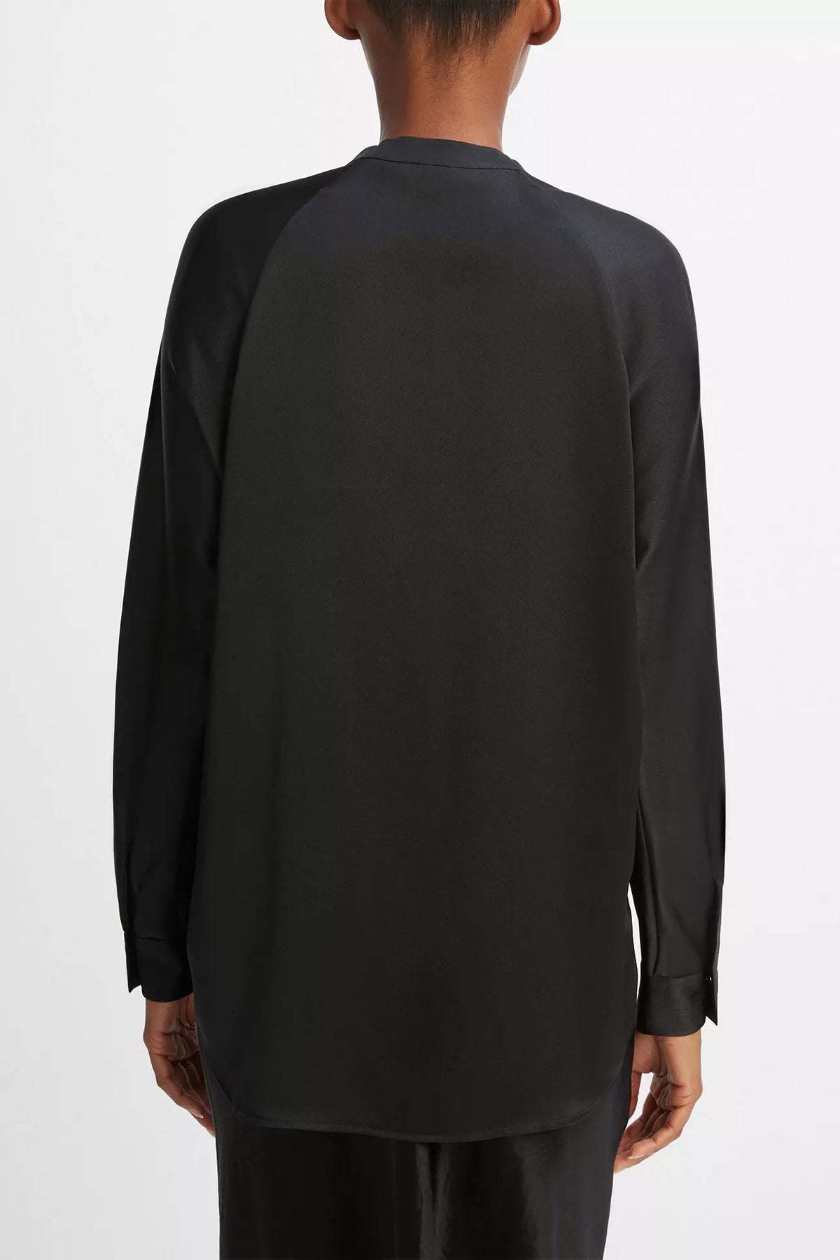 Silk Satin Band-Collar Blouse in Black - shop-olivia.com