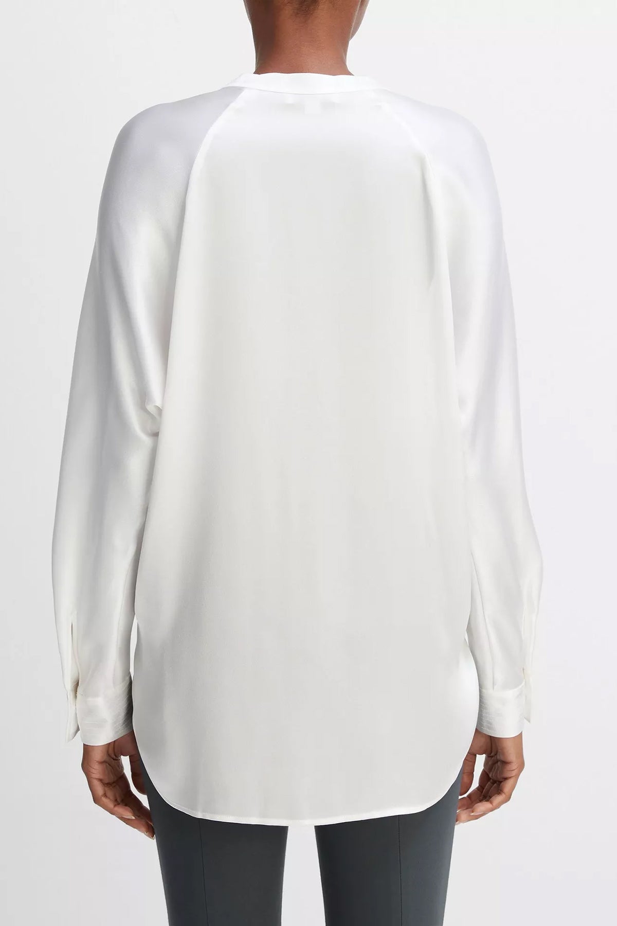 Silk Satin Band-Collar Blouse in Optic White - shop-olivia.com