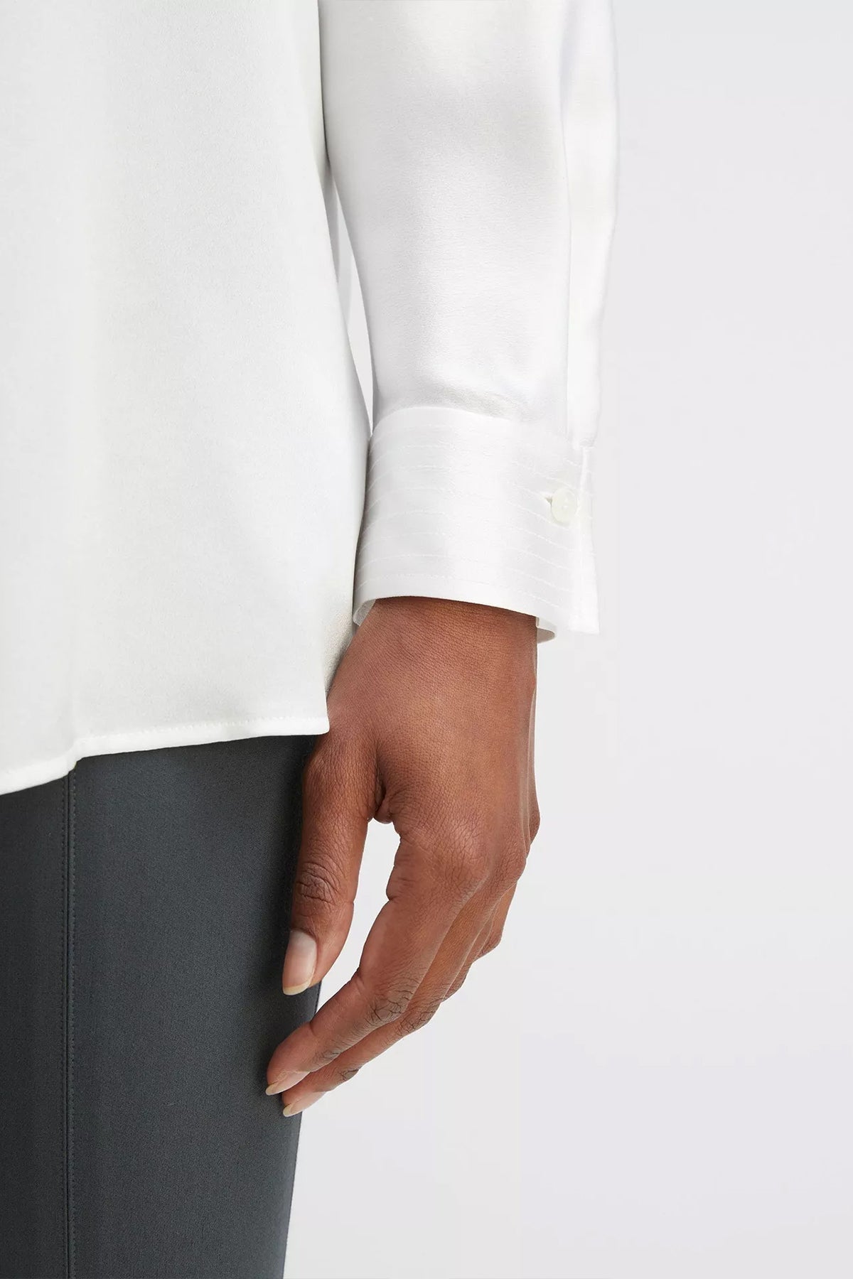 Silk Satin Band-Collar Blouse in Optic White - shop-olivia.com